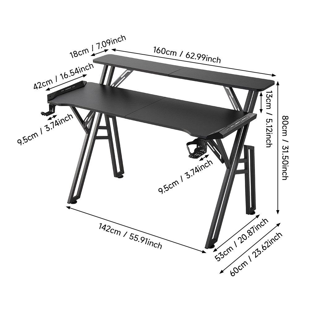 Black - Kabinet UK - Gaming Desk with LED Lights and Monitor Stand - 13