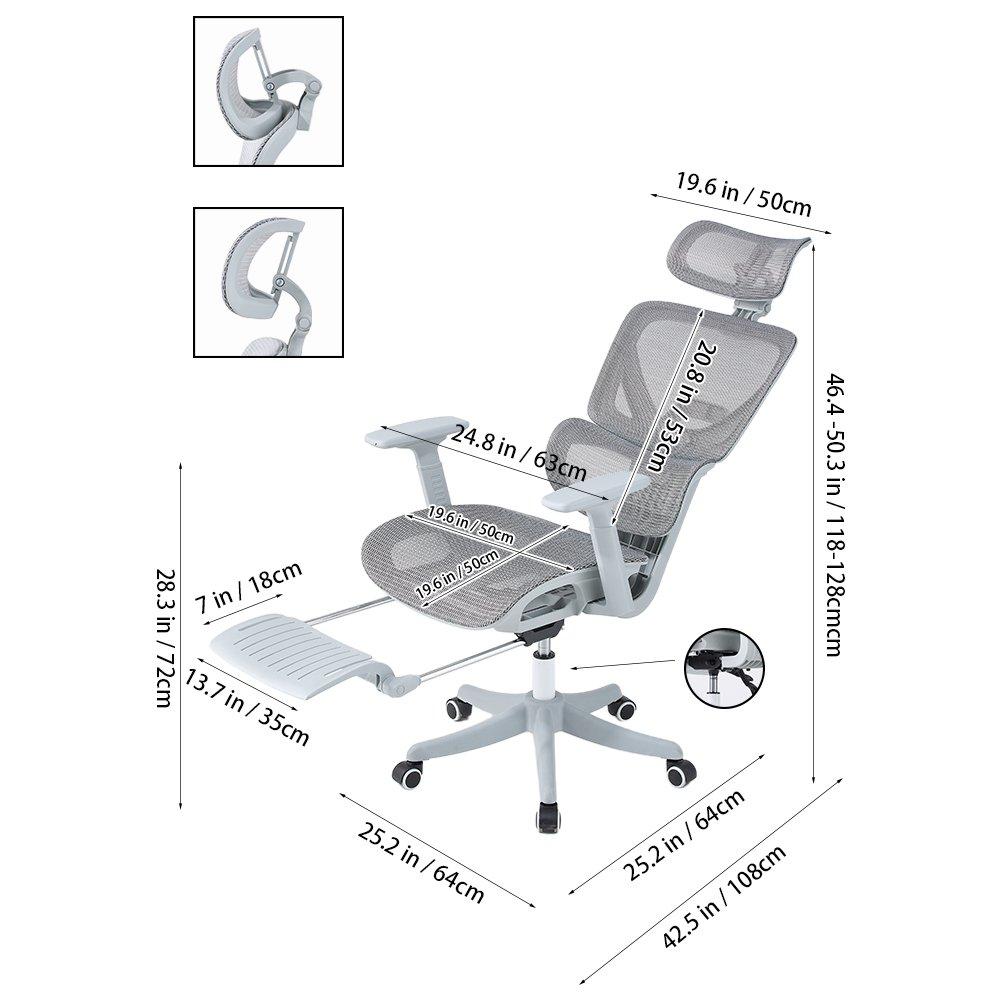 Grey - Kabinet UK - Swivel Office Chair with Footrest - 9