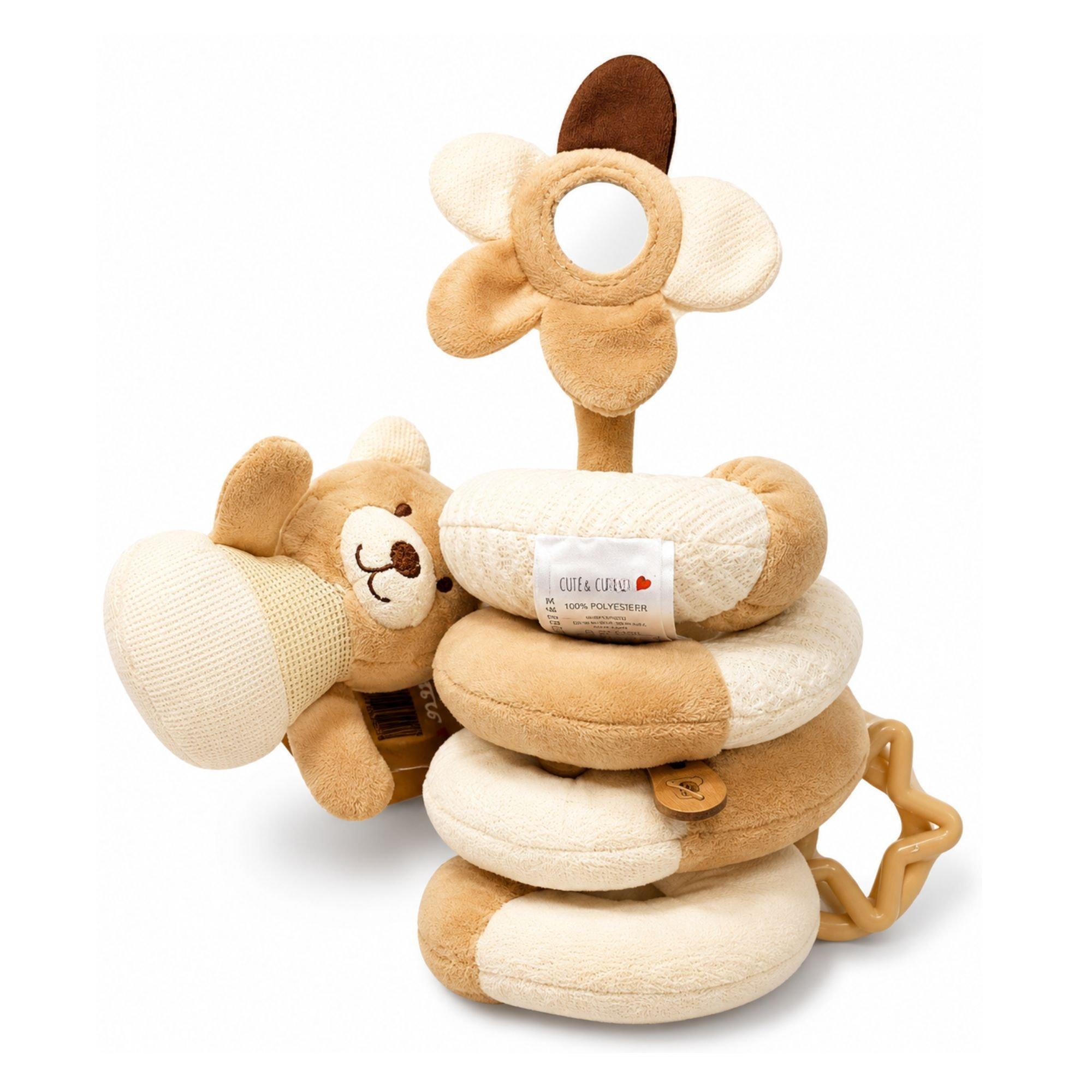 Taupe - Cute and Co - Cute & Co Baby Bear Activity Spiral with Rattle Rings and Mirror - 1