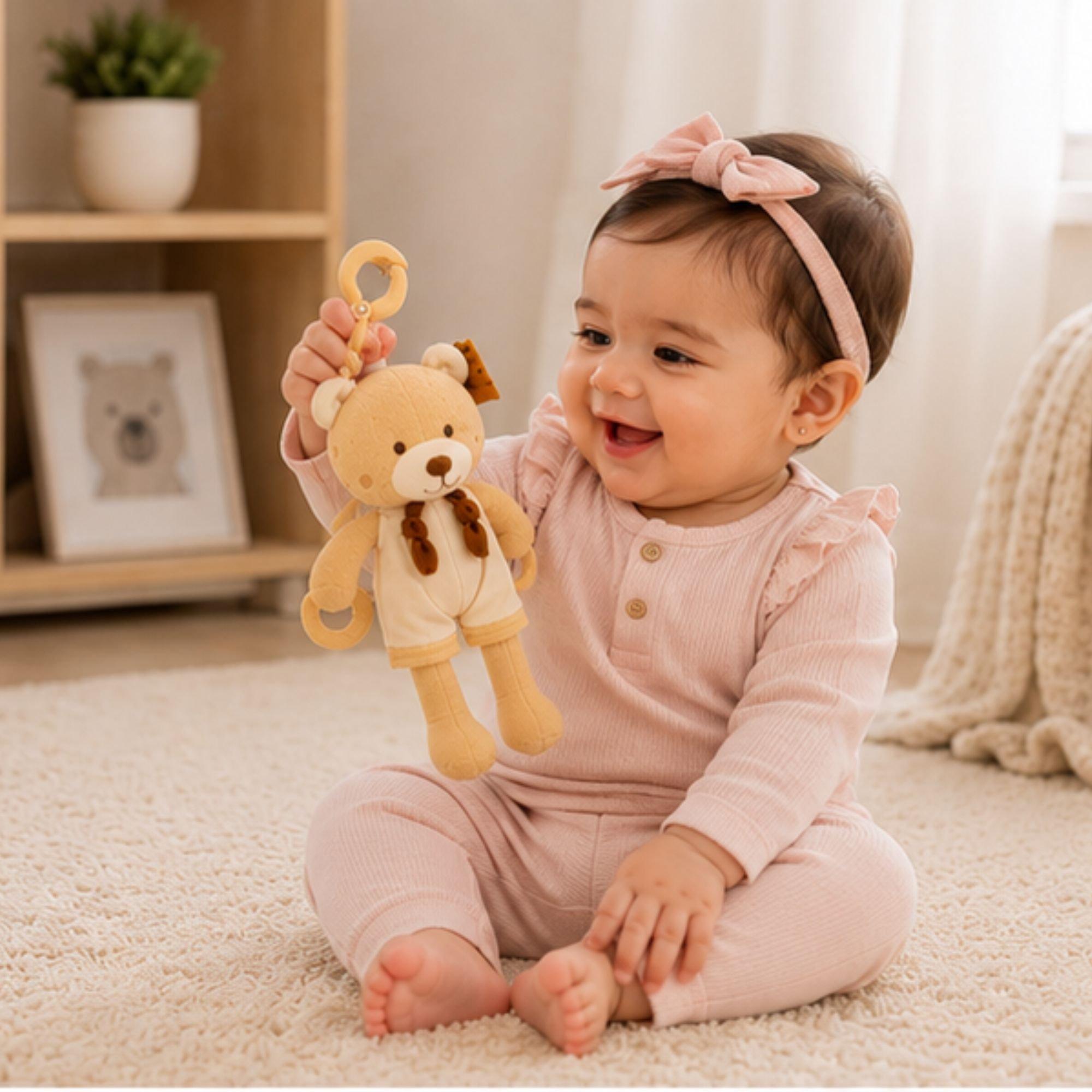 Taupe - Cute and Co - Cute & Co Activity Bear with Large Clip Teether and Ring - 6