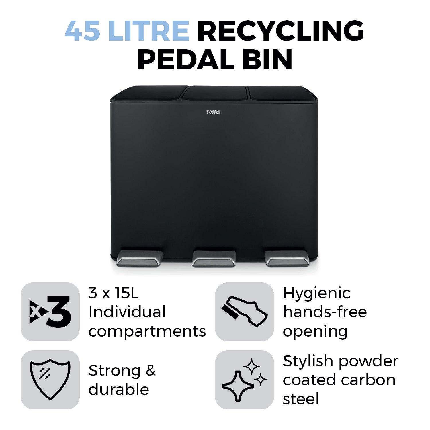 Black - Tower - 45L Recycling Pedal Bin - 2