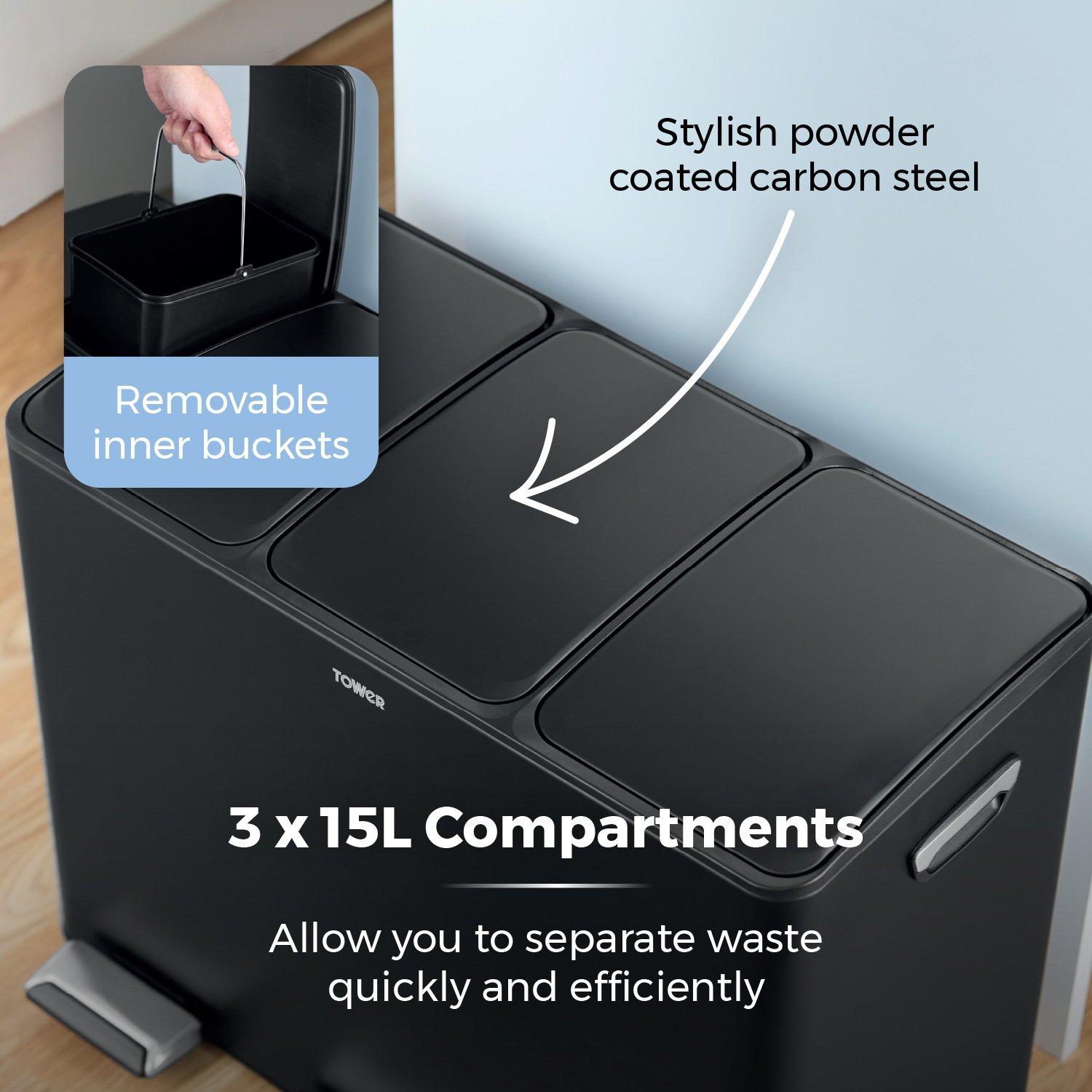 Black - Tower - 45L Recycling Pedal Bin - 5