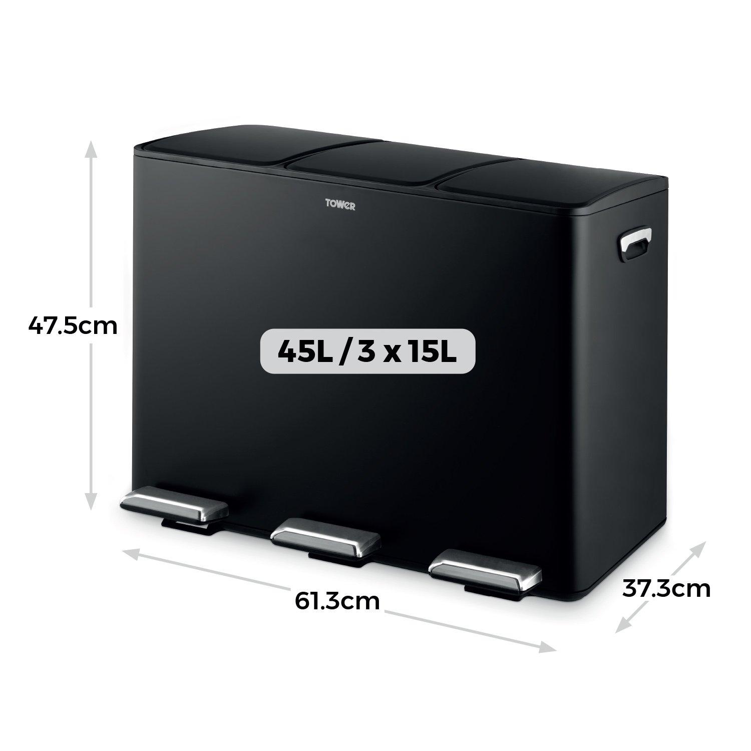 Black - Tower - 45L Recycling Pedal Bin - 6