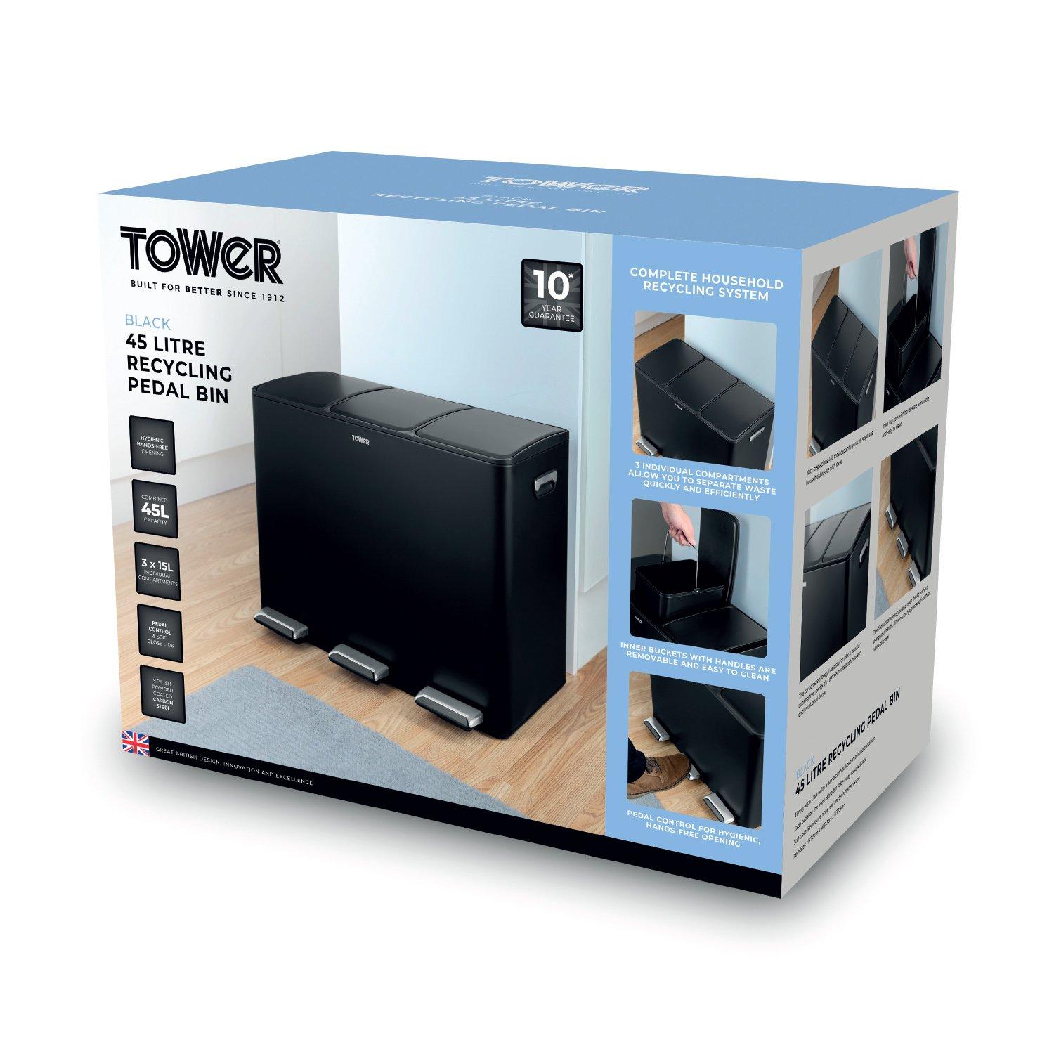 Black - Tower - 45L Recycling Pedal Bin - 8