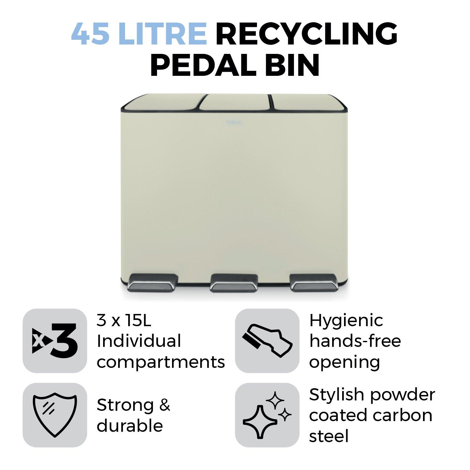 Cream - Tower - 45L Recycling Pedal Bin - 2