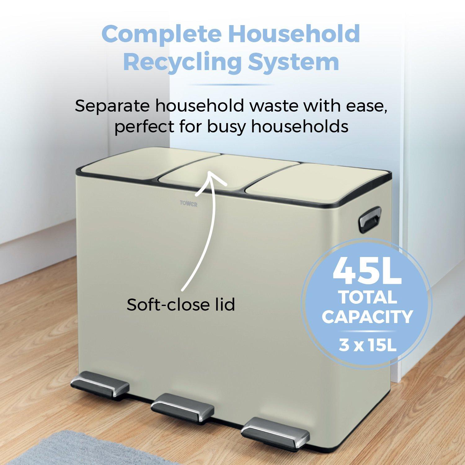 Cream - Tower - 45L Recycling Pedal Bin - 3