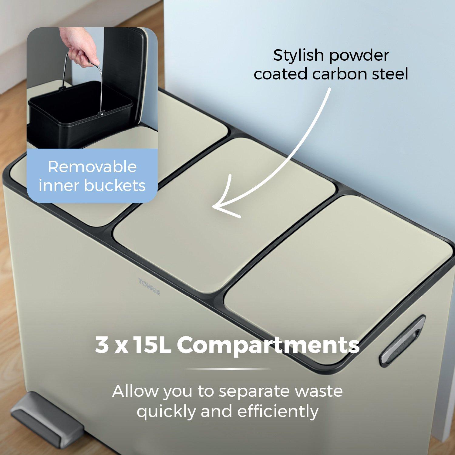 Cream - Tower - 45L Recycling Pedal Bin - 5