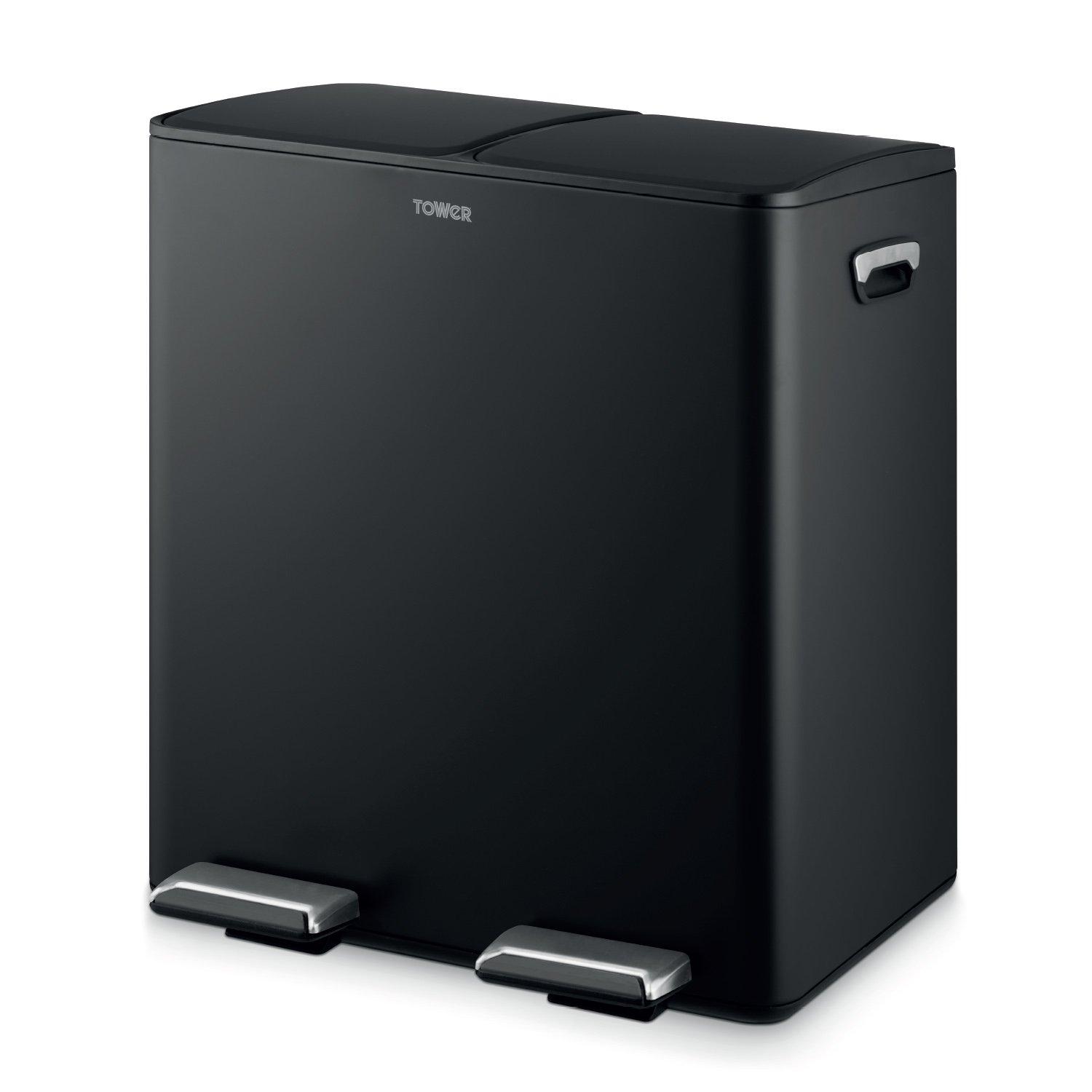 Tower  40L Recycling Pedal Bin - Black - Medium