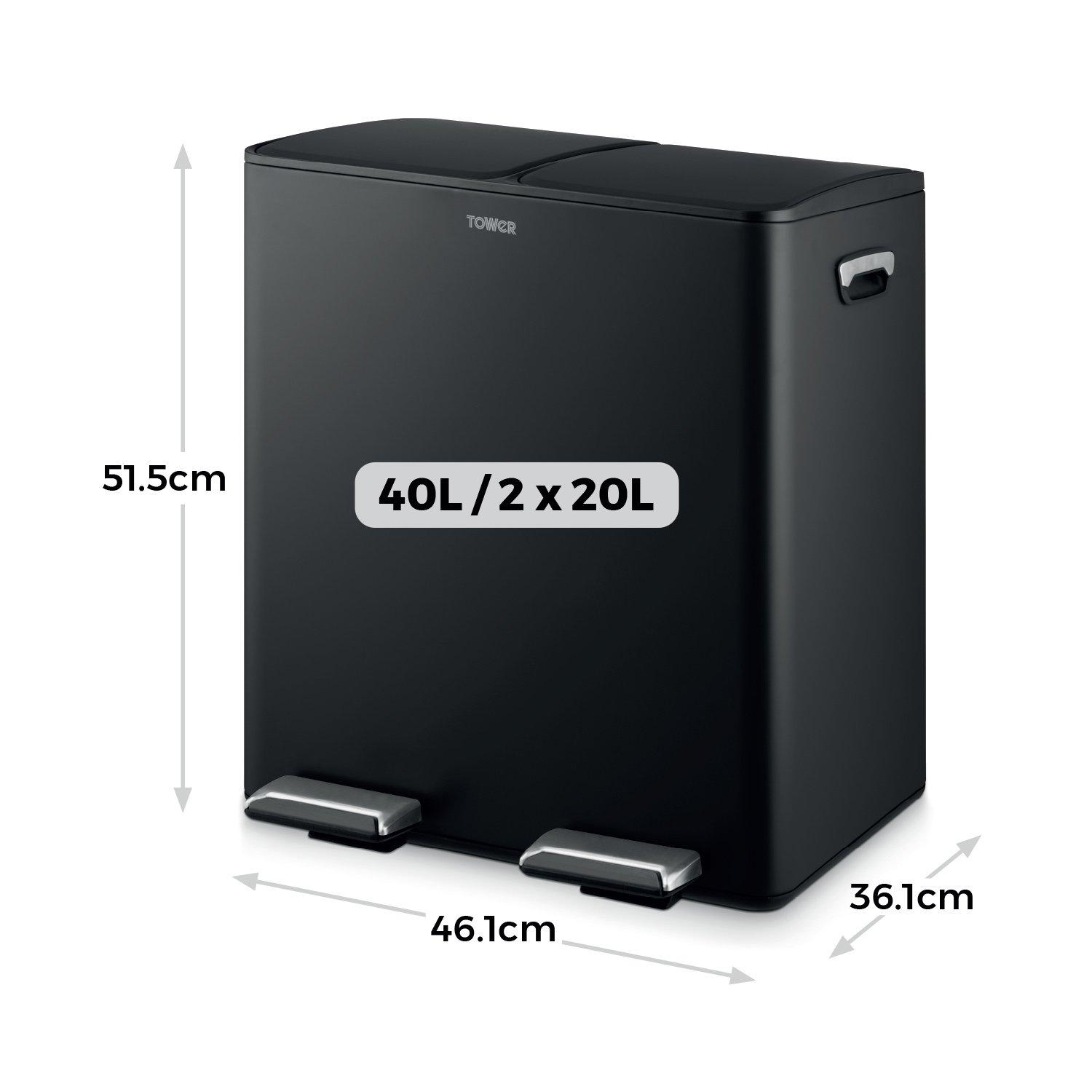 Black - Tower - 40L Recycling Pedal Bin - 6
