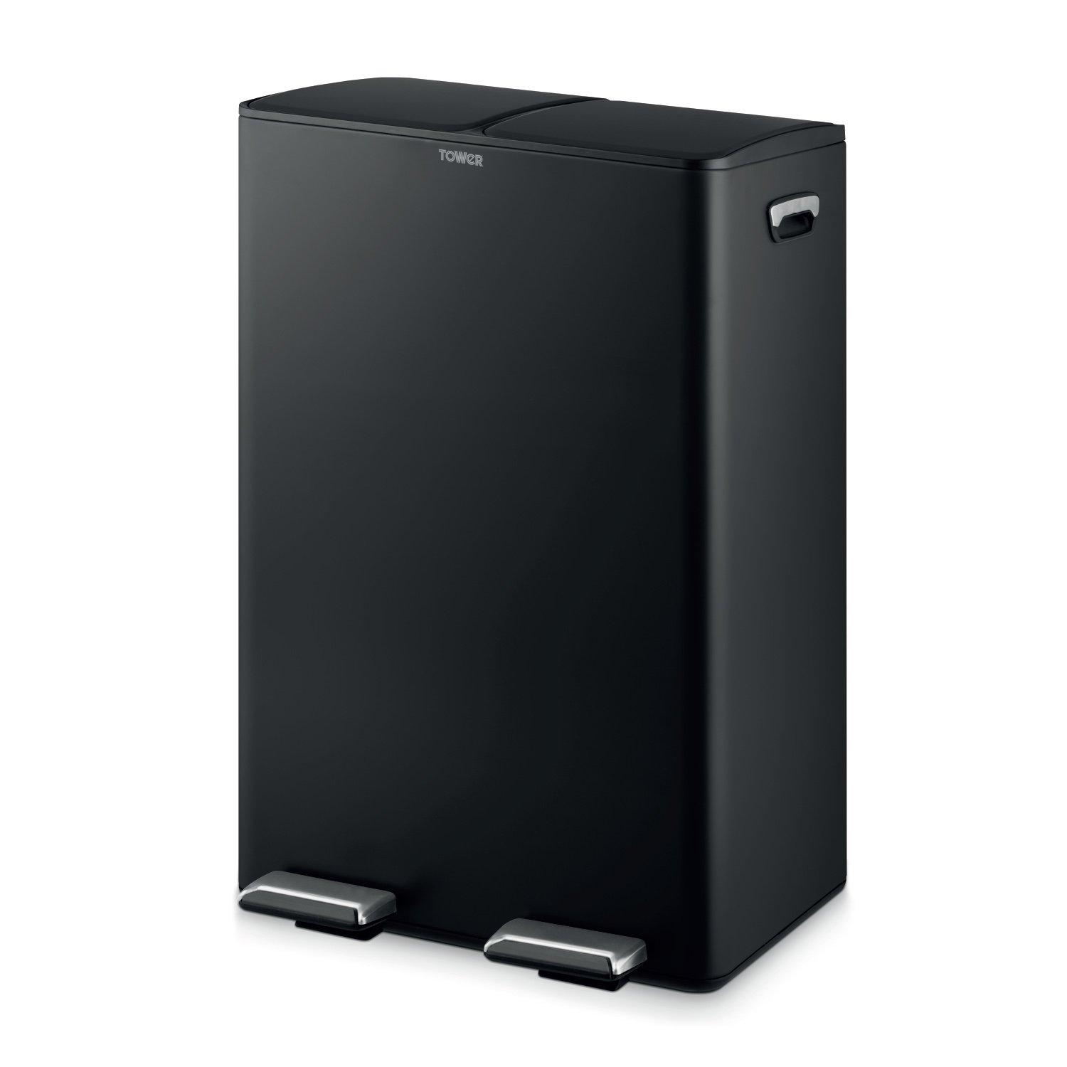 Tower  60L Recycling Pedal Bin - Black - Medium