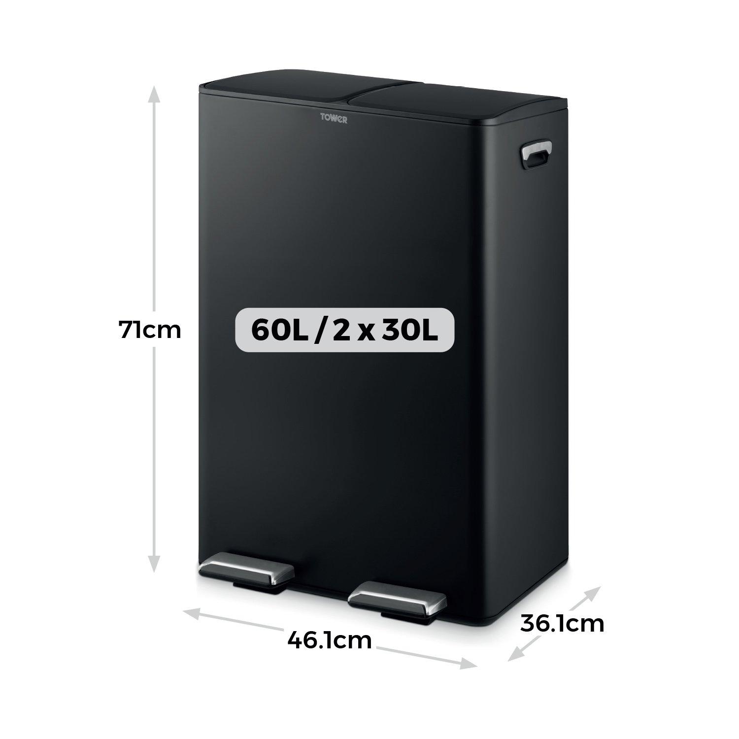 Black - Tower - 60L Recycling Pedal Bin - 6