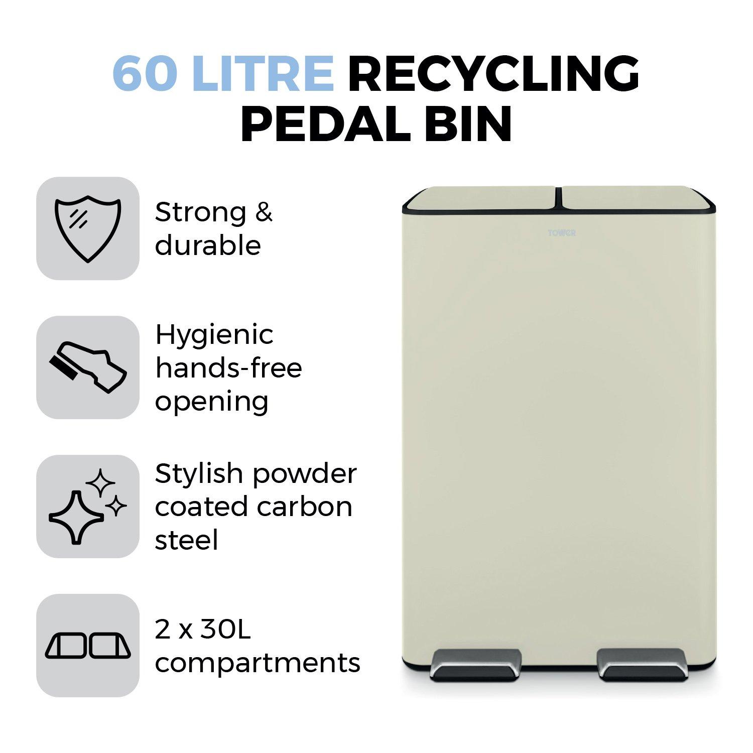 Cream - Tower - 60L Recycling Pedal Bin - 2