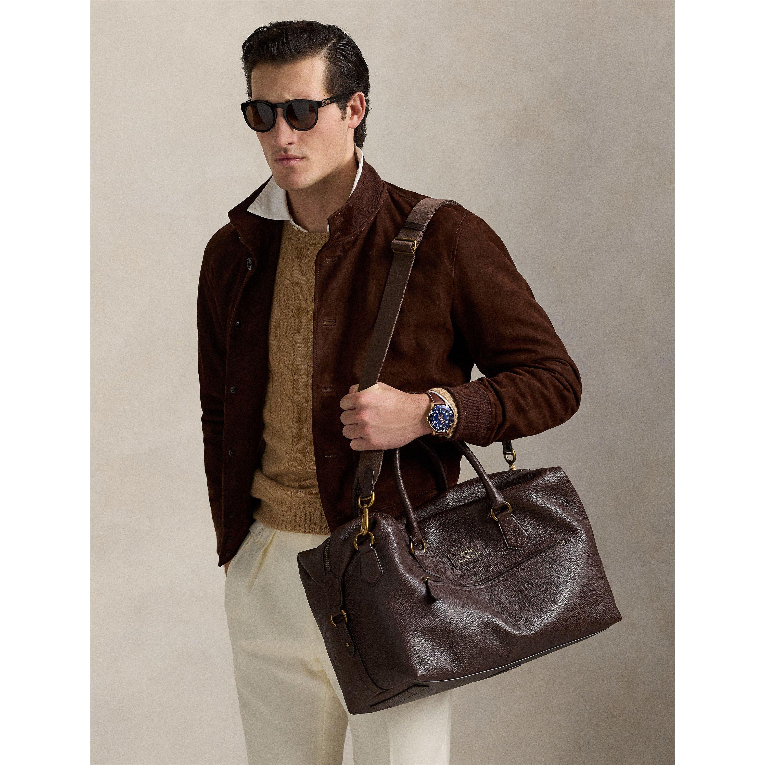 Dark Brown - Polo Ralph Lauren - Pebbled Leather Duffel Bag - 3
