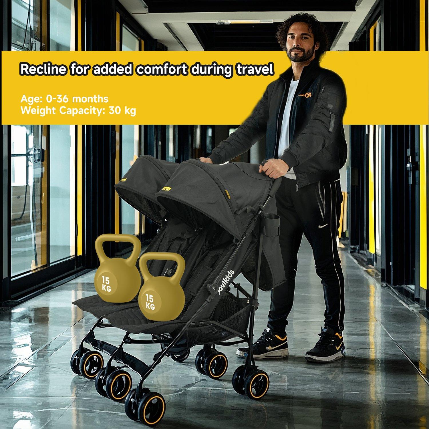 Black - JoviKids - Jovi Kids Ezra Twin Stroller - Black - 2