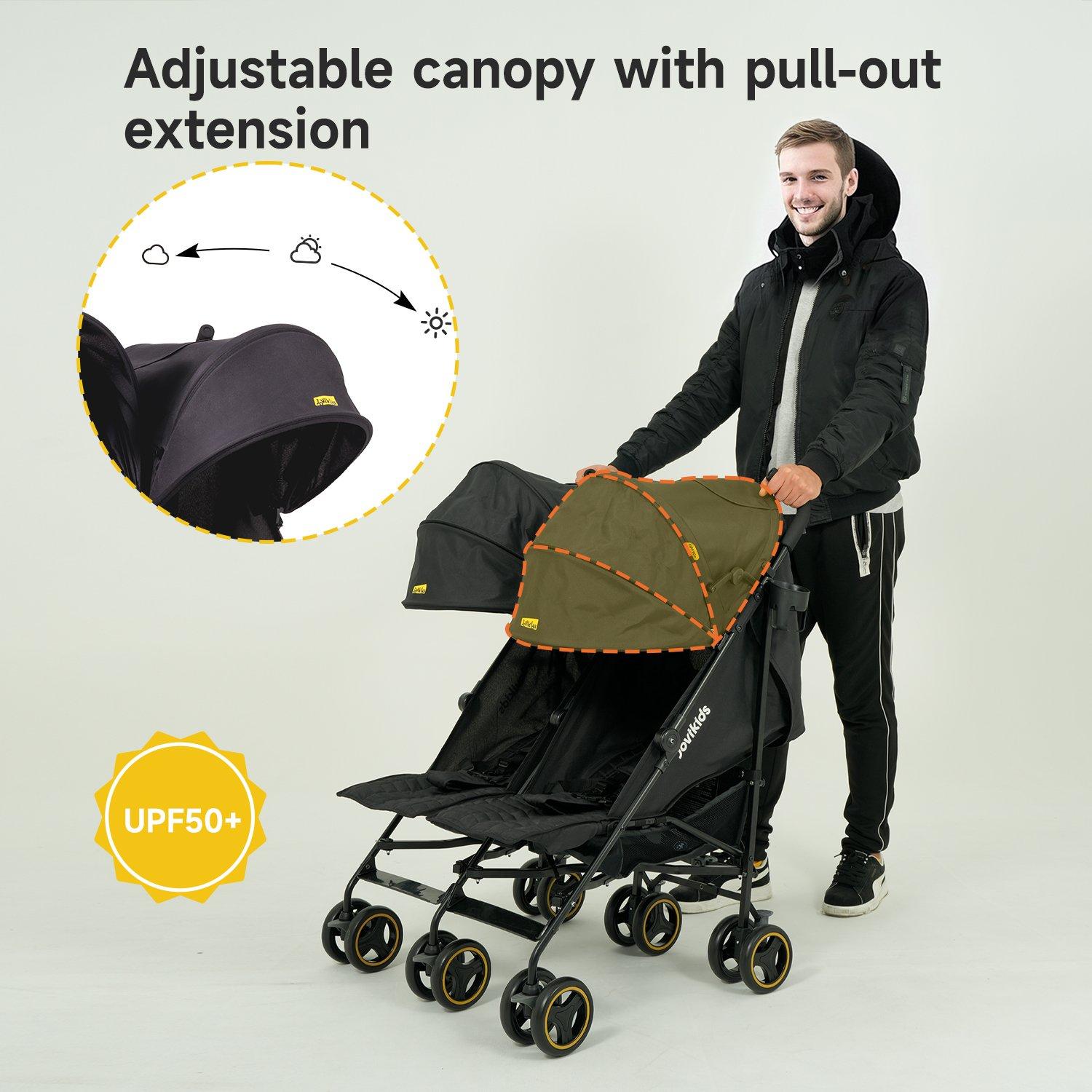 Black - JoviKids - Jovi Kids Ezra Twin Stroller - Black - 3