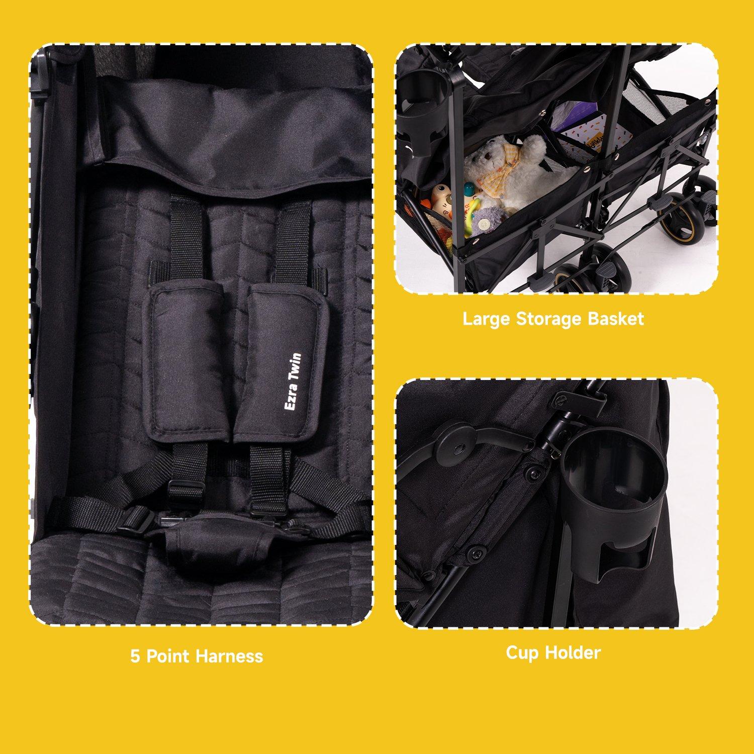 Black - JoviKids - Jovi Kids Ezra Twin Stroller - Black - 4