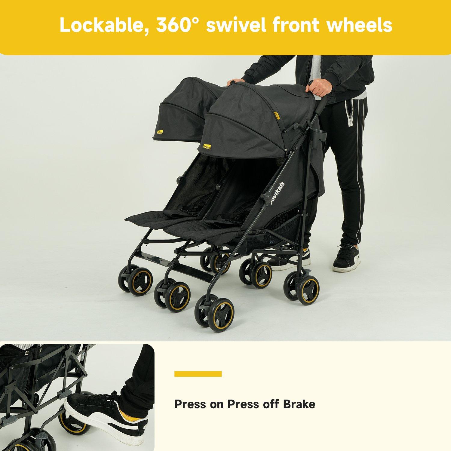 Black - JoviKids - Jovi Kids Ezra Twin Stroller - Black - 6