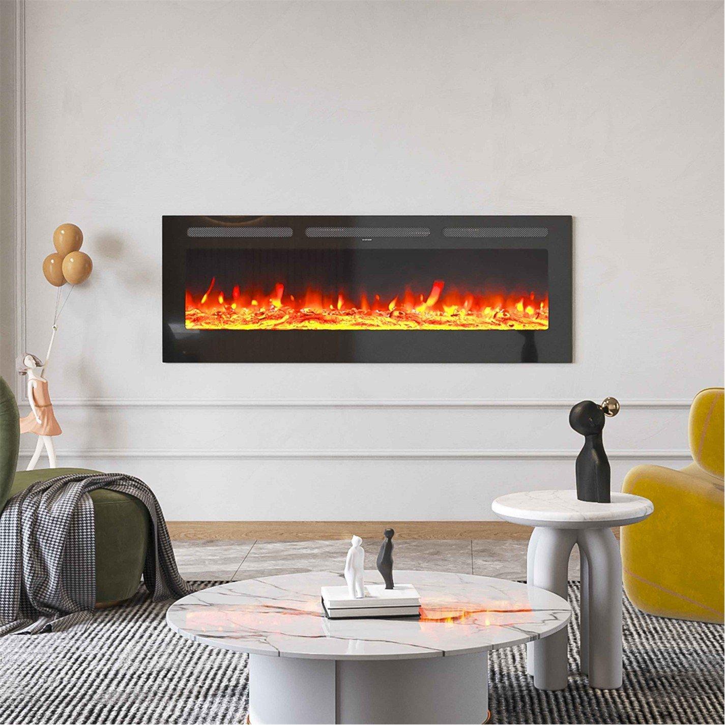 Black - Kabinet UK - 50/60 Inch Wall Mounted Electric Fireplace 1800W - 3