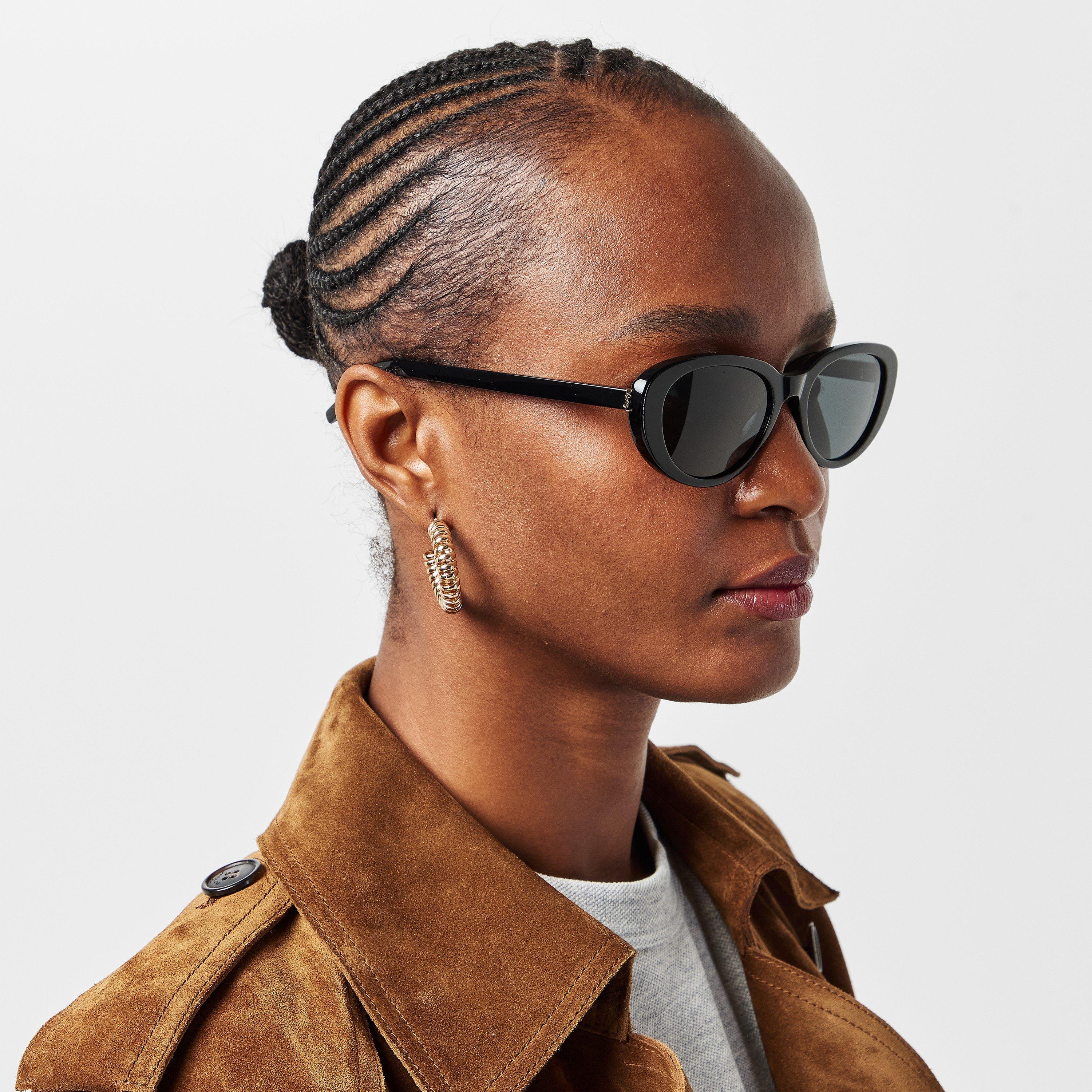 Black/Black - Saint Laurent - Women's Oval Sunglasses - 3