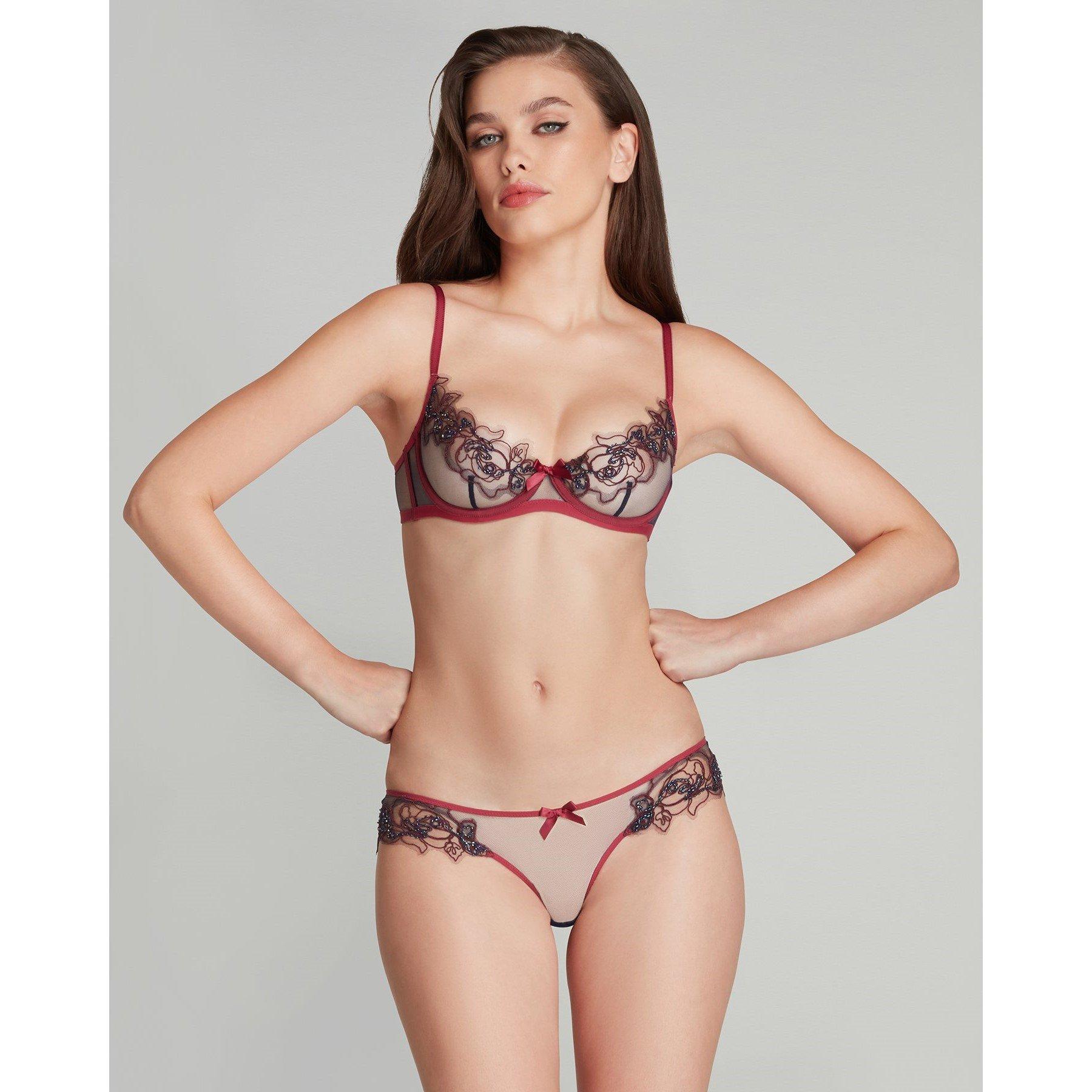 Plum/Navy - Agent Provocateur - LINDIE Demi Cup Plunge Underwired Bra - 1
