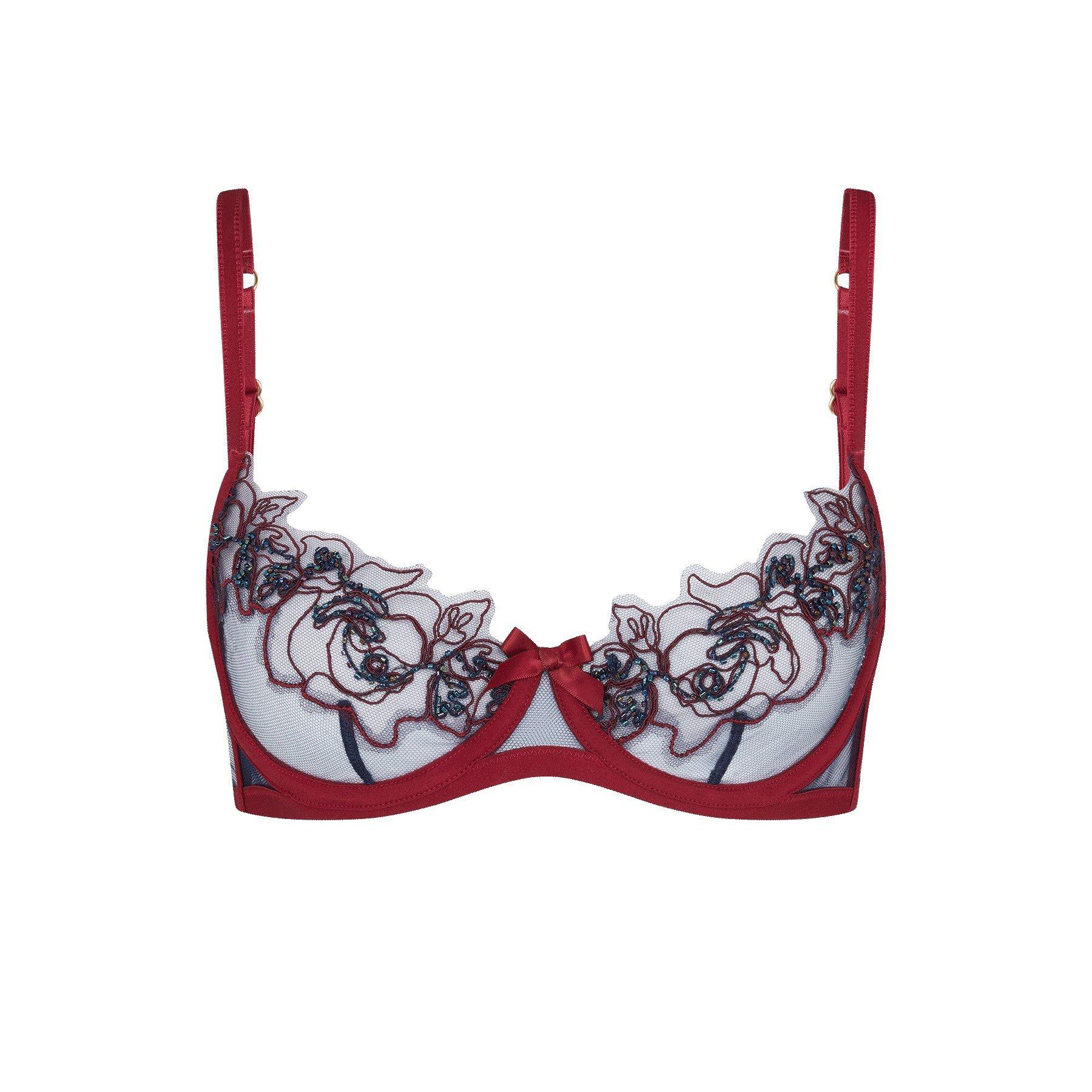 Plum/Navy - Agent Provocateur - LINDIE Demi Cup Plunge Underwired Bra - 3