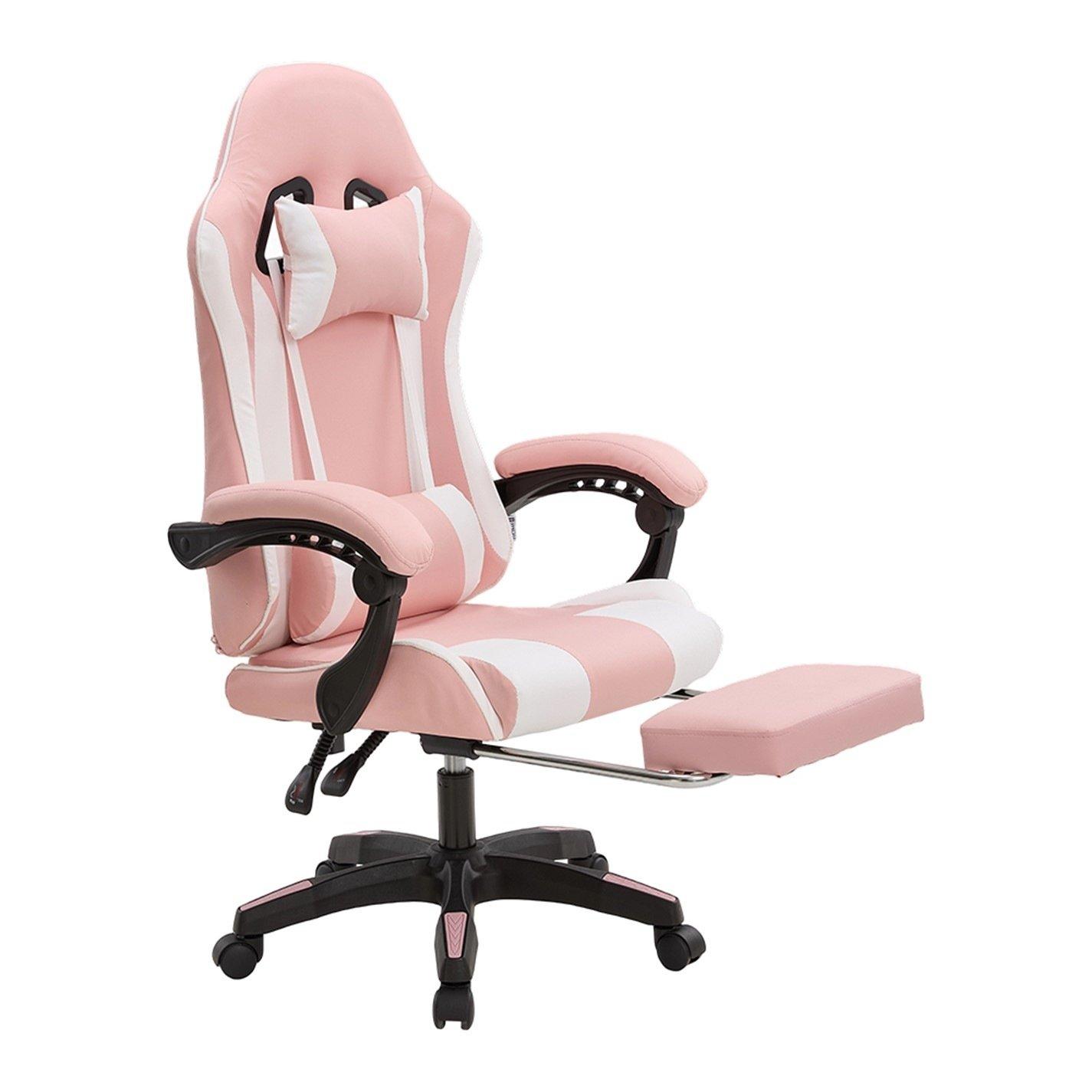Pink/White - Kabinet UK - High Back Gaming Chair with Footrest - 1