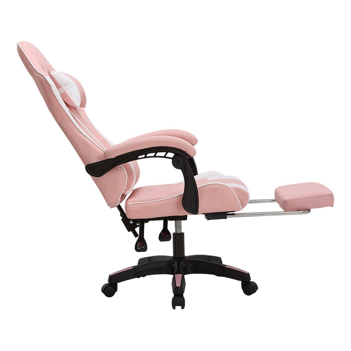 Pink/White - Kabinet UK - High Back Gaming Chair with Footrest - 5