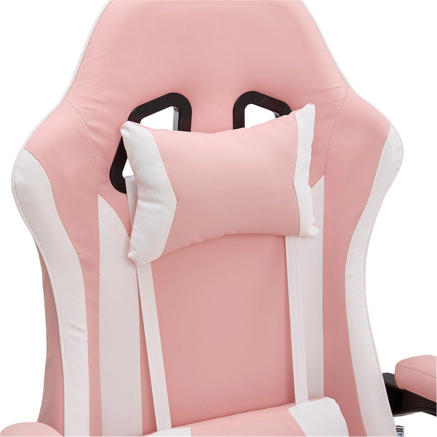 Pink/White - Kabinet UK - High Back Gaming Chair with Footrest - 6
