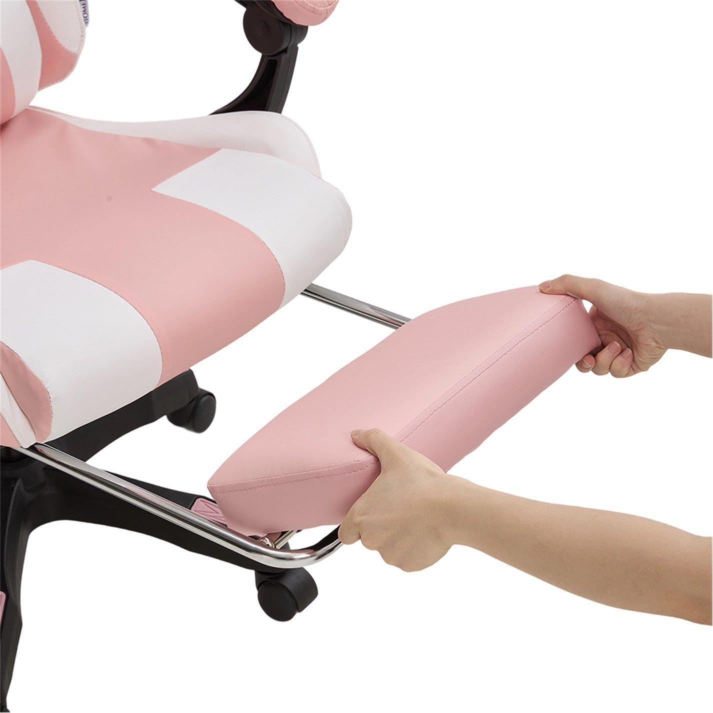 Pink/White - Kabinet UK - High Back Gaming Chair with Footrest - 8