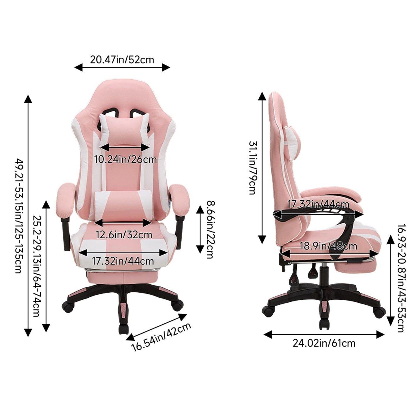 Pink/White - Kabinet UK - High Back Gaming Chair with Footrest - 9