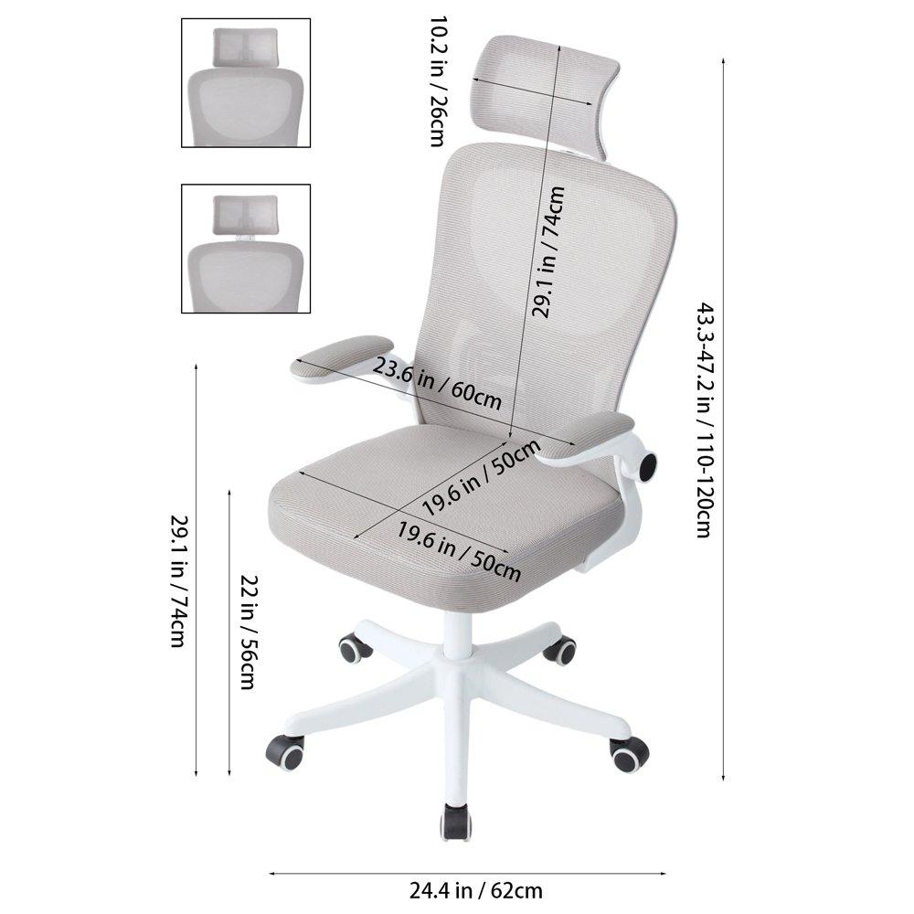 White/Grey - Kabinet UK - Height Adjustable Comfortable Mesh Office Chair - 8