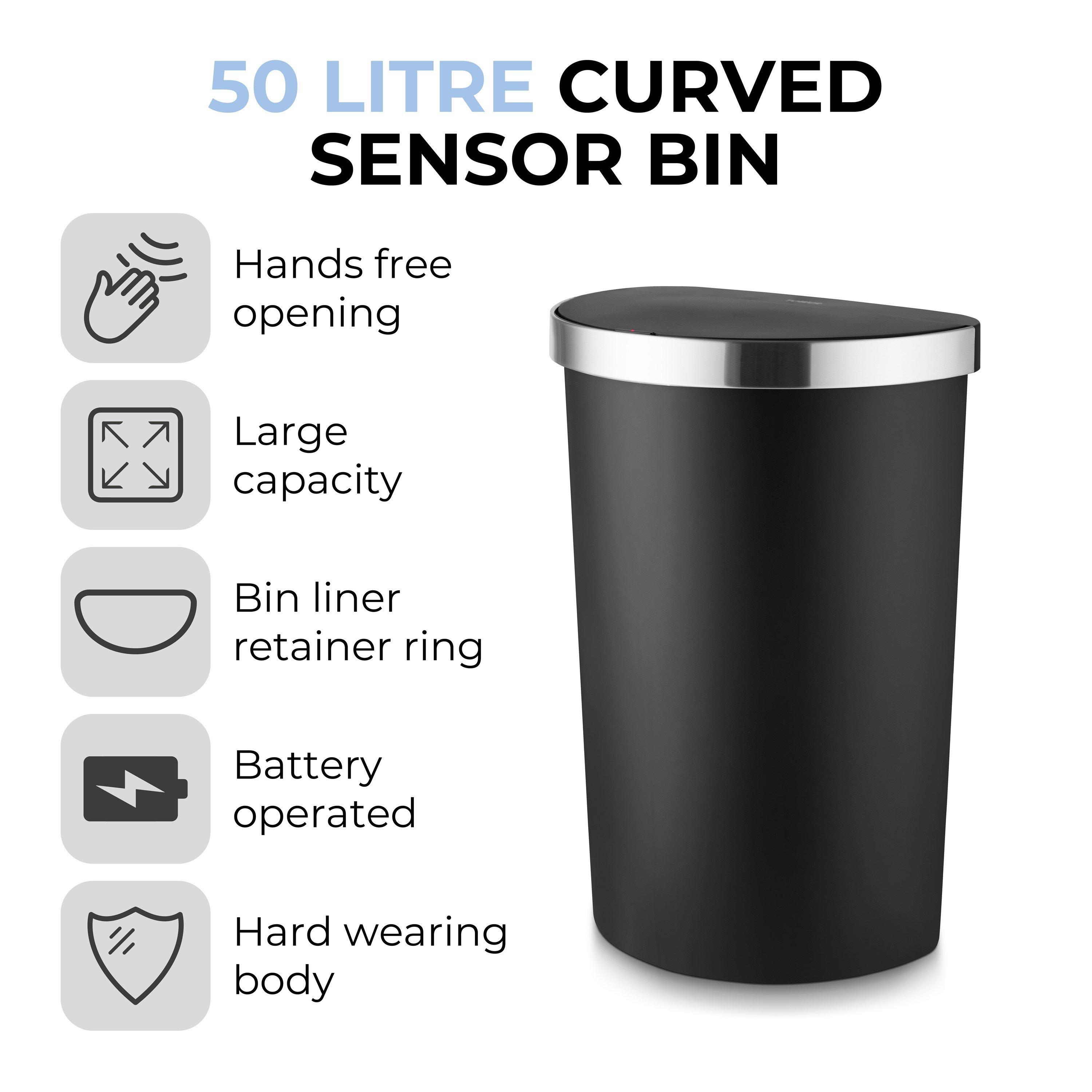 Black - Tower - 50L Curved Sensor Bin Black - 2