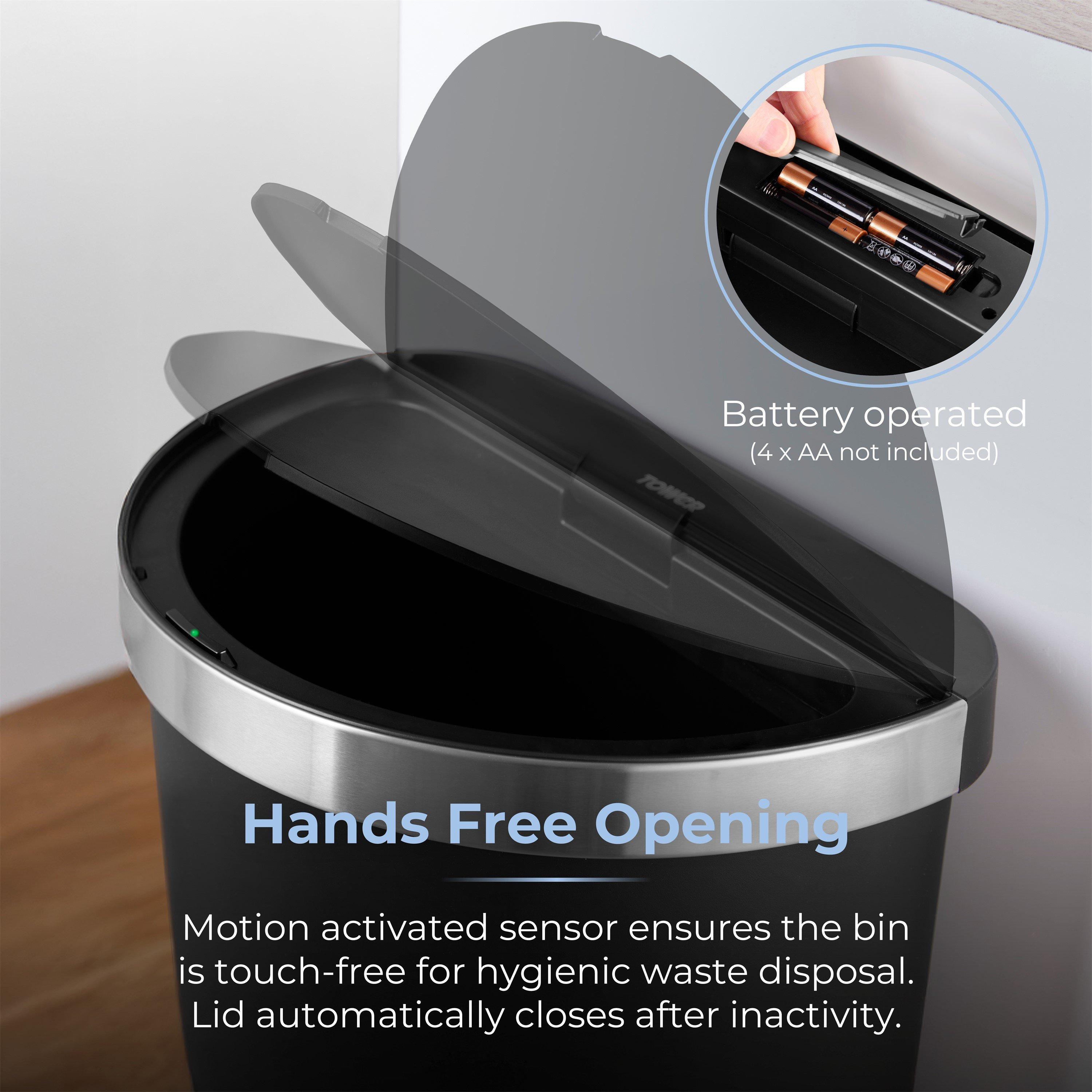 Black - Tower - 50L Curved Sensor Bin Black - 3