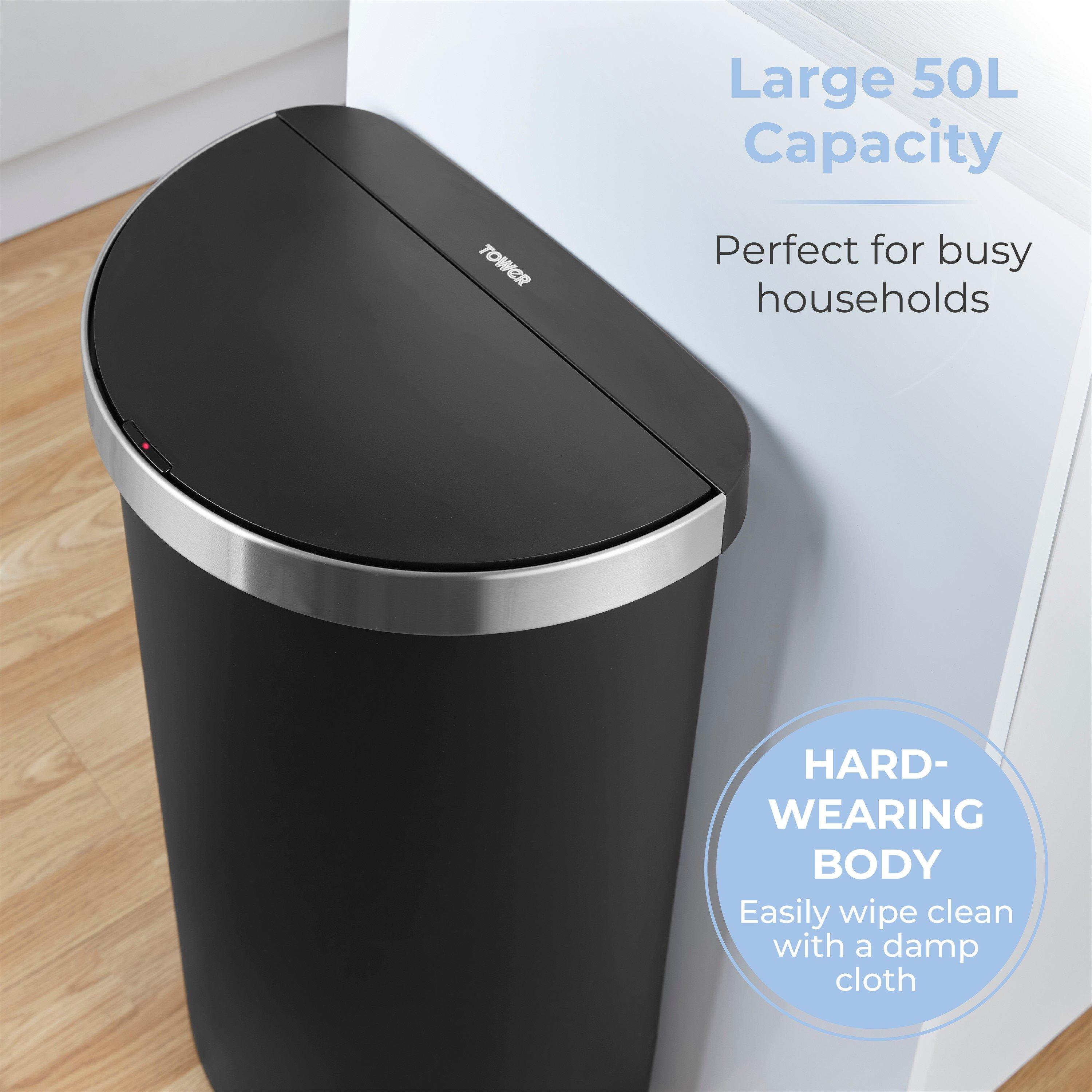 Black - Tower - 50L Curved Sensor Bin Black - 4