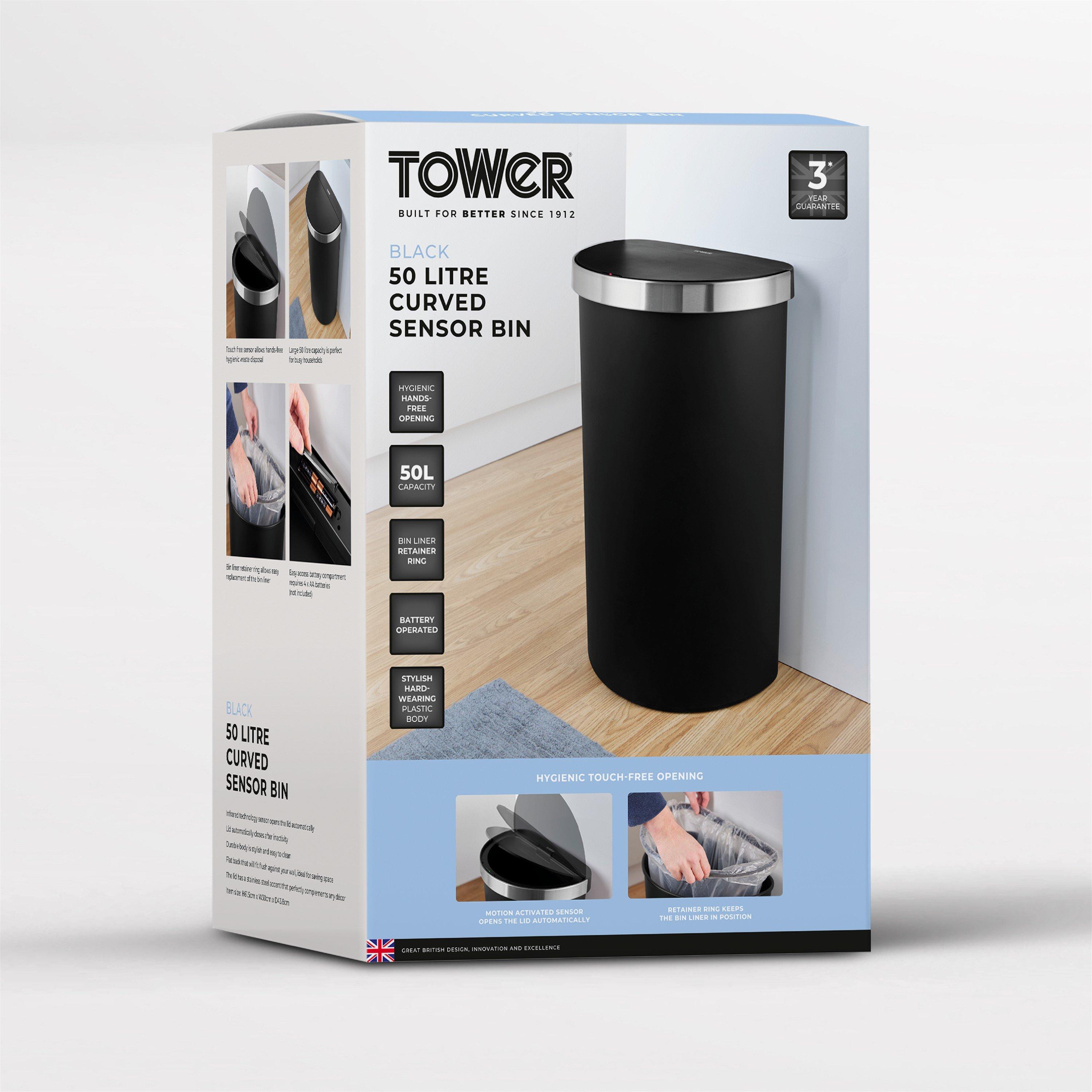 Black - Tower - 50L Curved Sensor Bin Black - 8