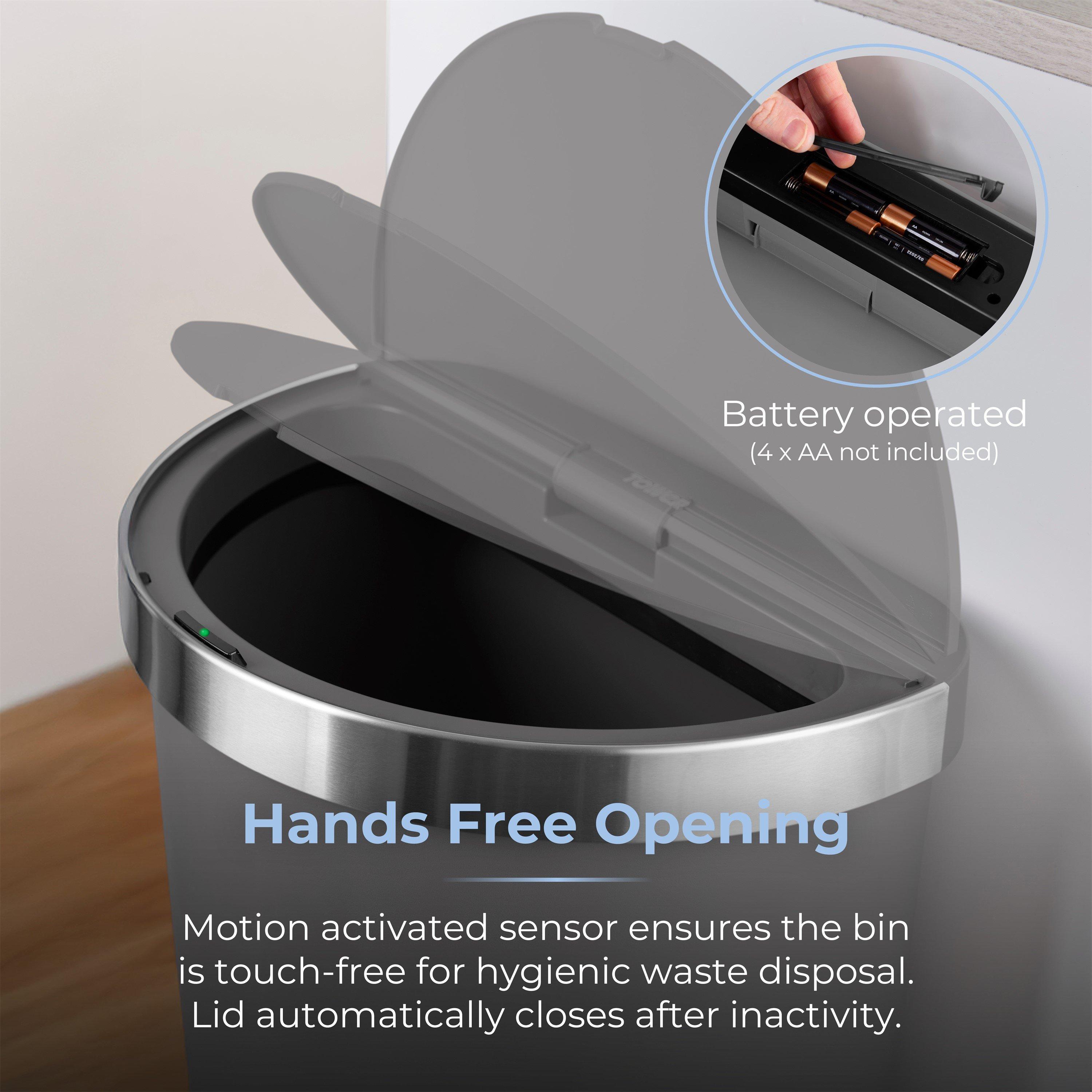 Grey - Tower - 50L Curved Sensor Bin Grey - 2