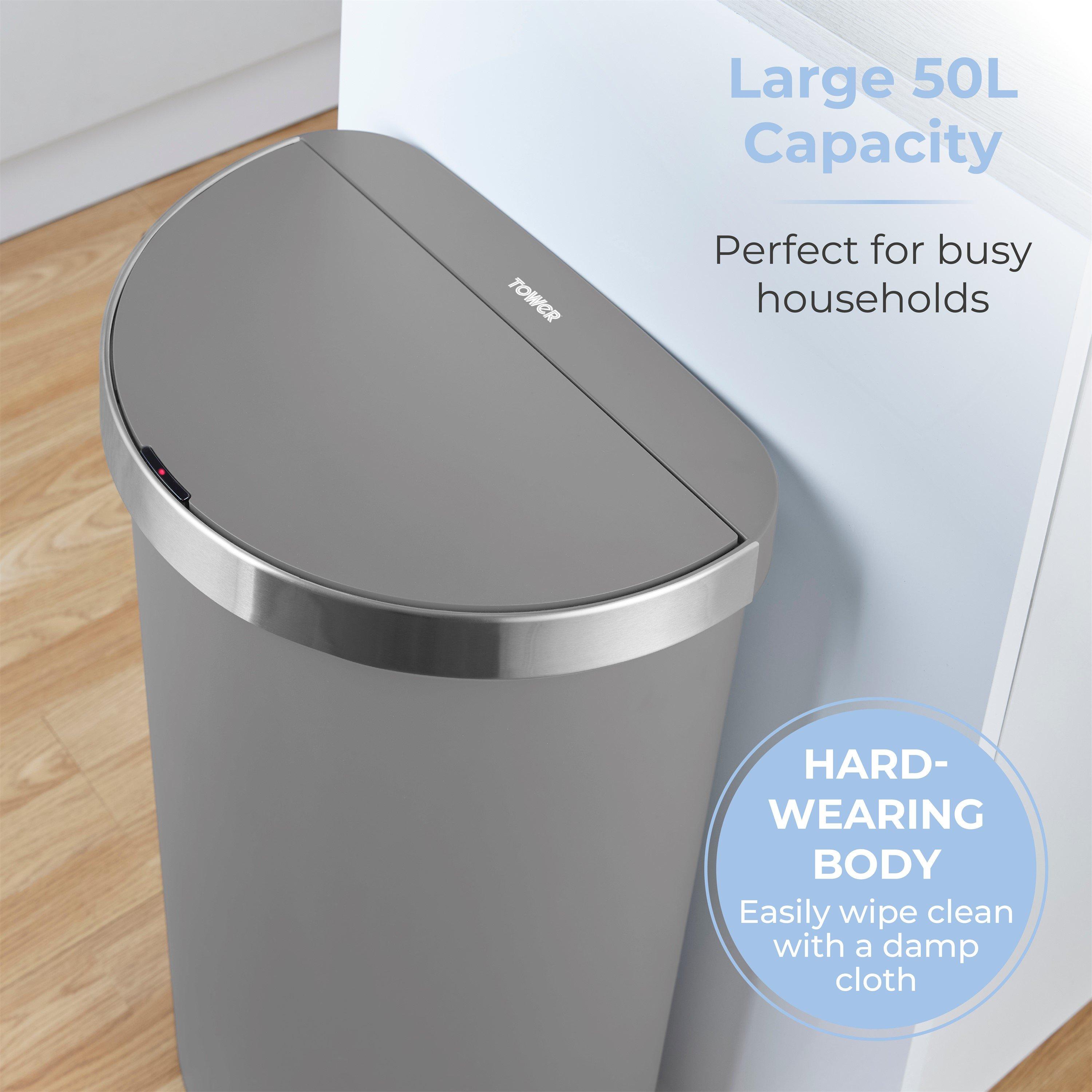Grey - Tower - 50L Curved Sensor Bin Grey - 3