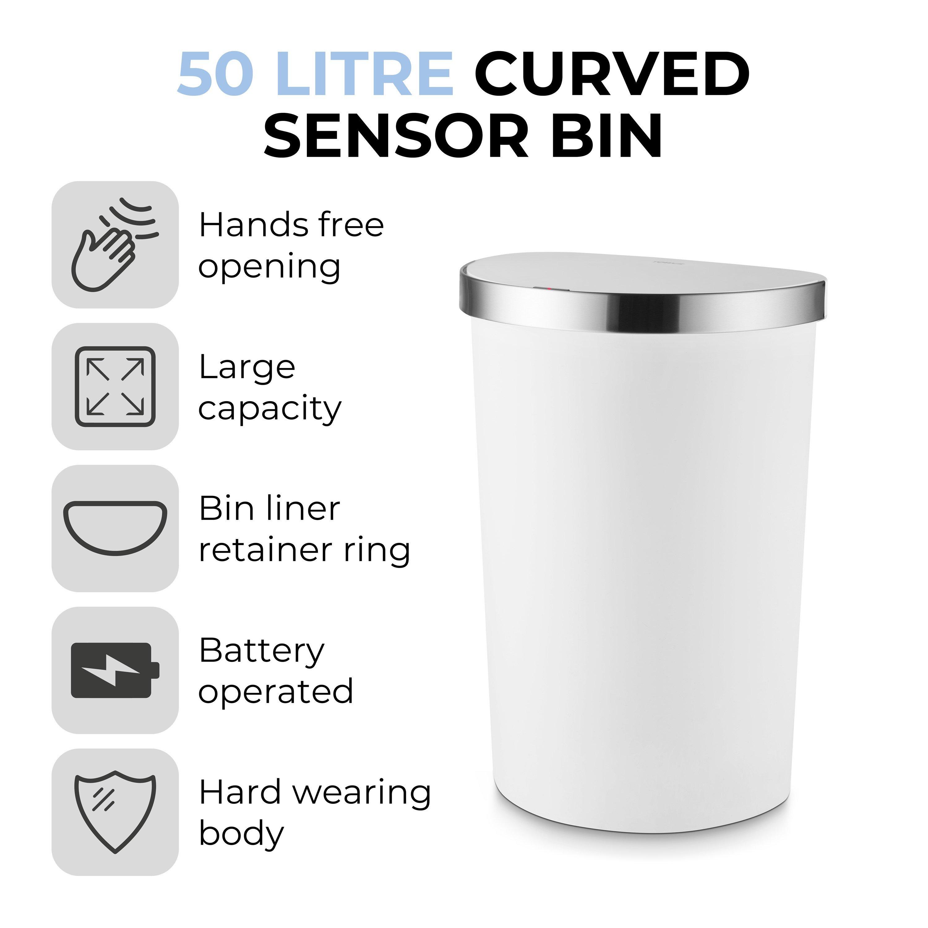 White - Tower - 50L Curved Sensor Bin White - 2