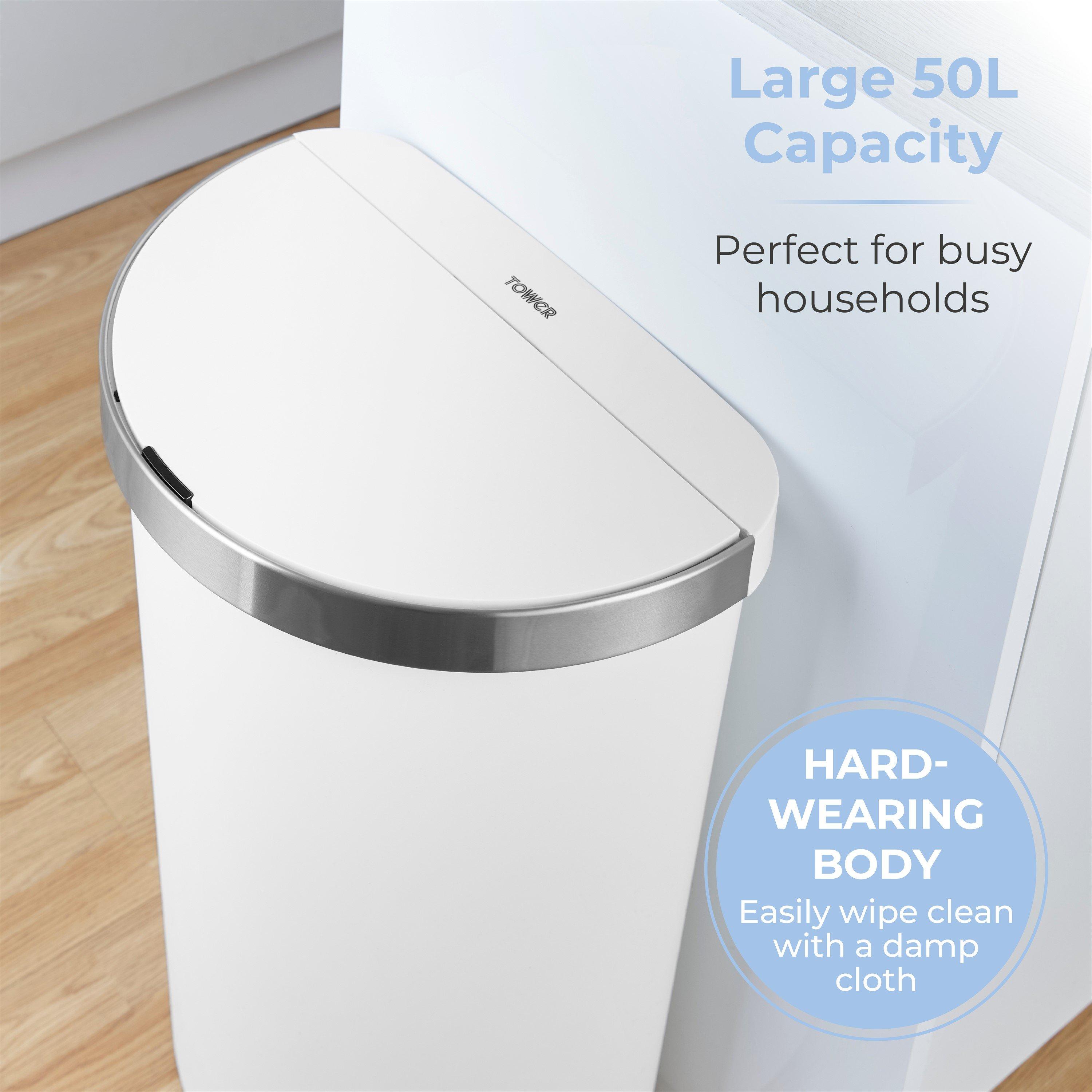 White - Tower - 50L Curved Sensor Bin White - 4