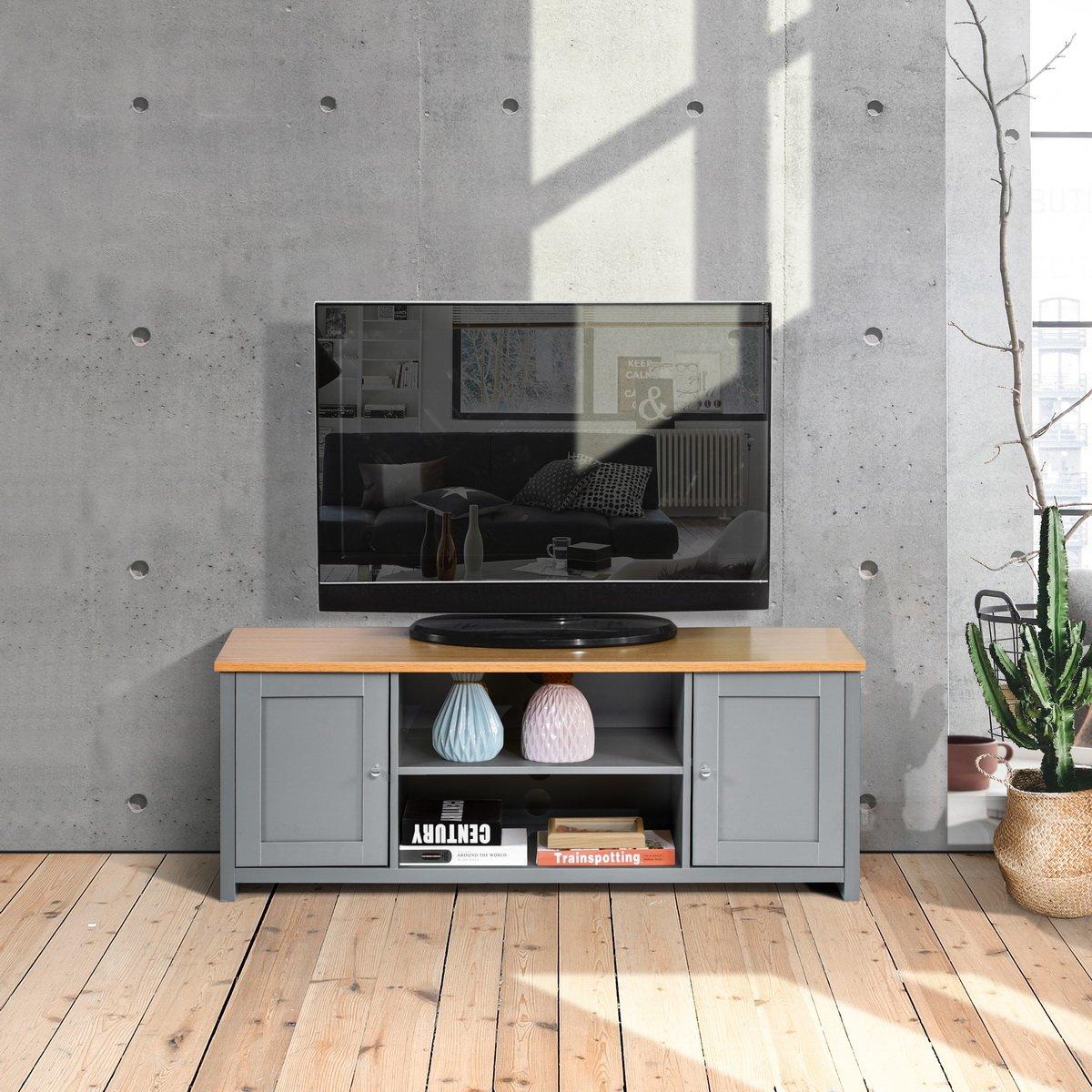 Walnut - FurnitureR - TV Stand with Storage Media Console Unit with Cabinets - 1