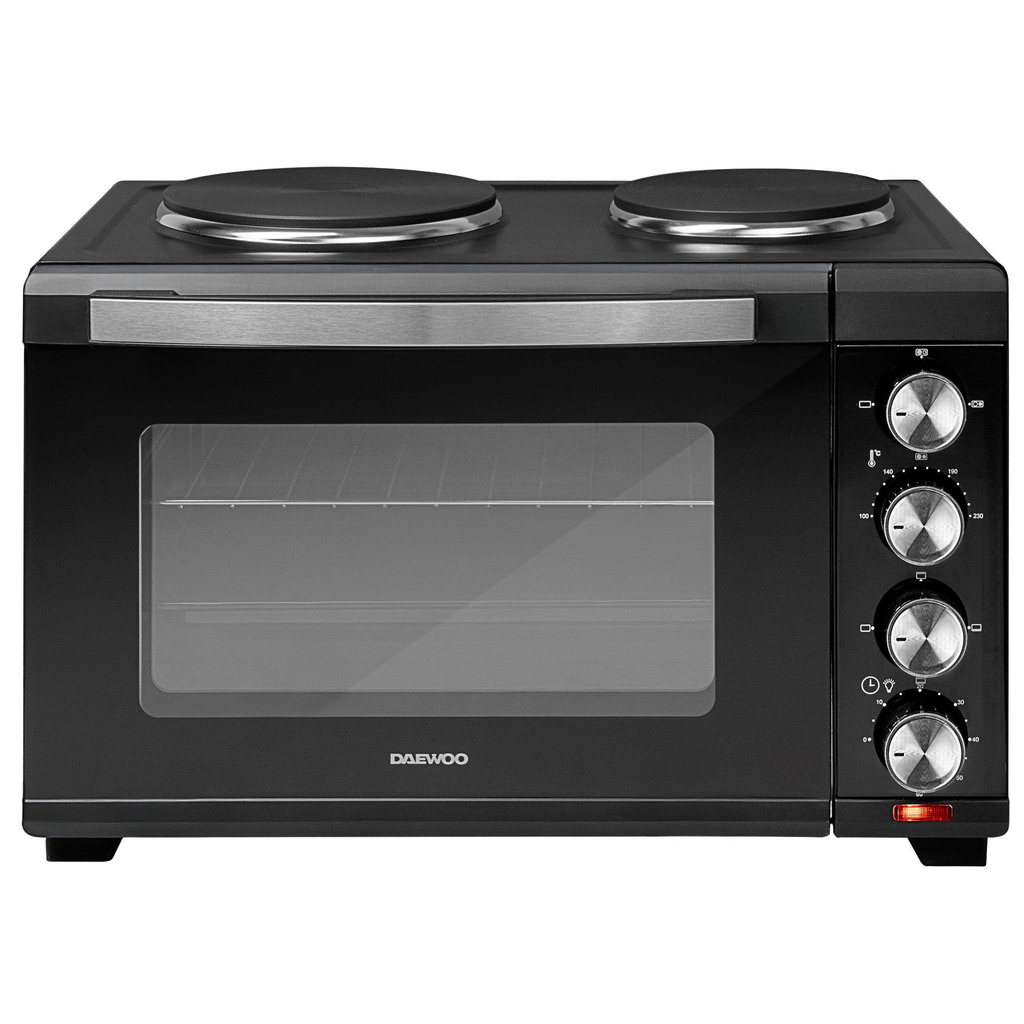 Black - Daewoo Electricals - 3000W 32L Countertop Oven with Hot Plates - 1