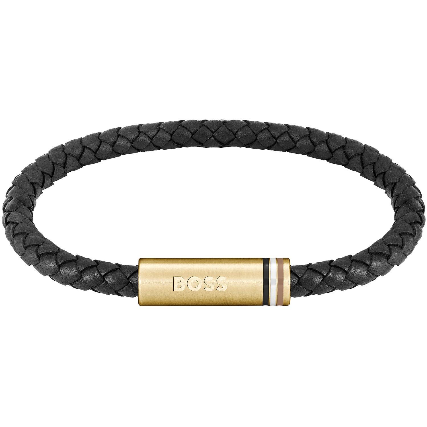 Boss Men's Ares Single Magnetic Closure Single-Wrap Leather Bracelet - Gold