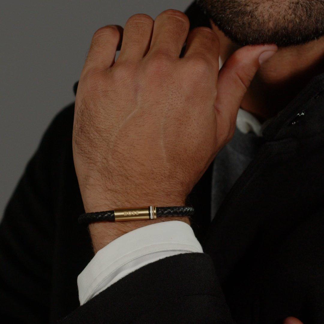 Gold - Boss - Men's Ares Single Magnetic Closure Single-Wrap Leather Bracelet - 3