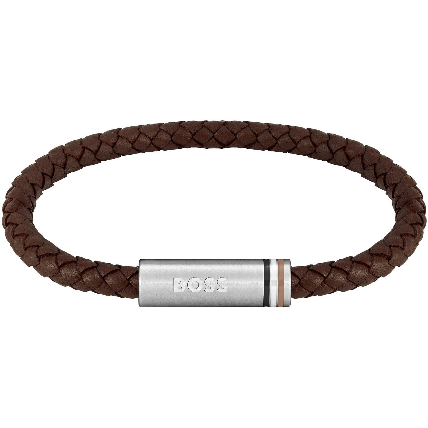 Silver - Boss - Men's Ares Single Magnetic Closure Single-Wrap Leather Bracelet - 1