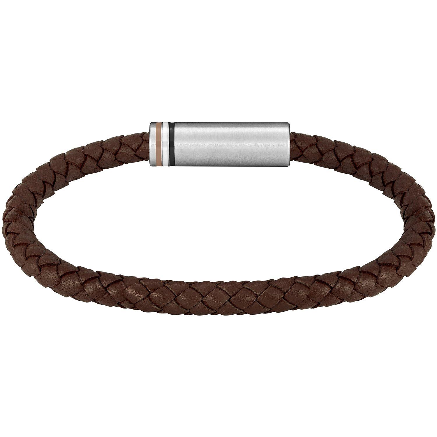 Silver - Boss - Men's Ares Single Braided Leather Bracelet - 2