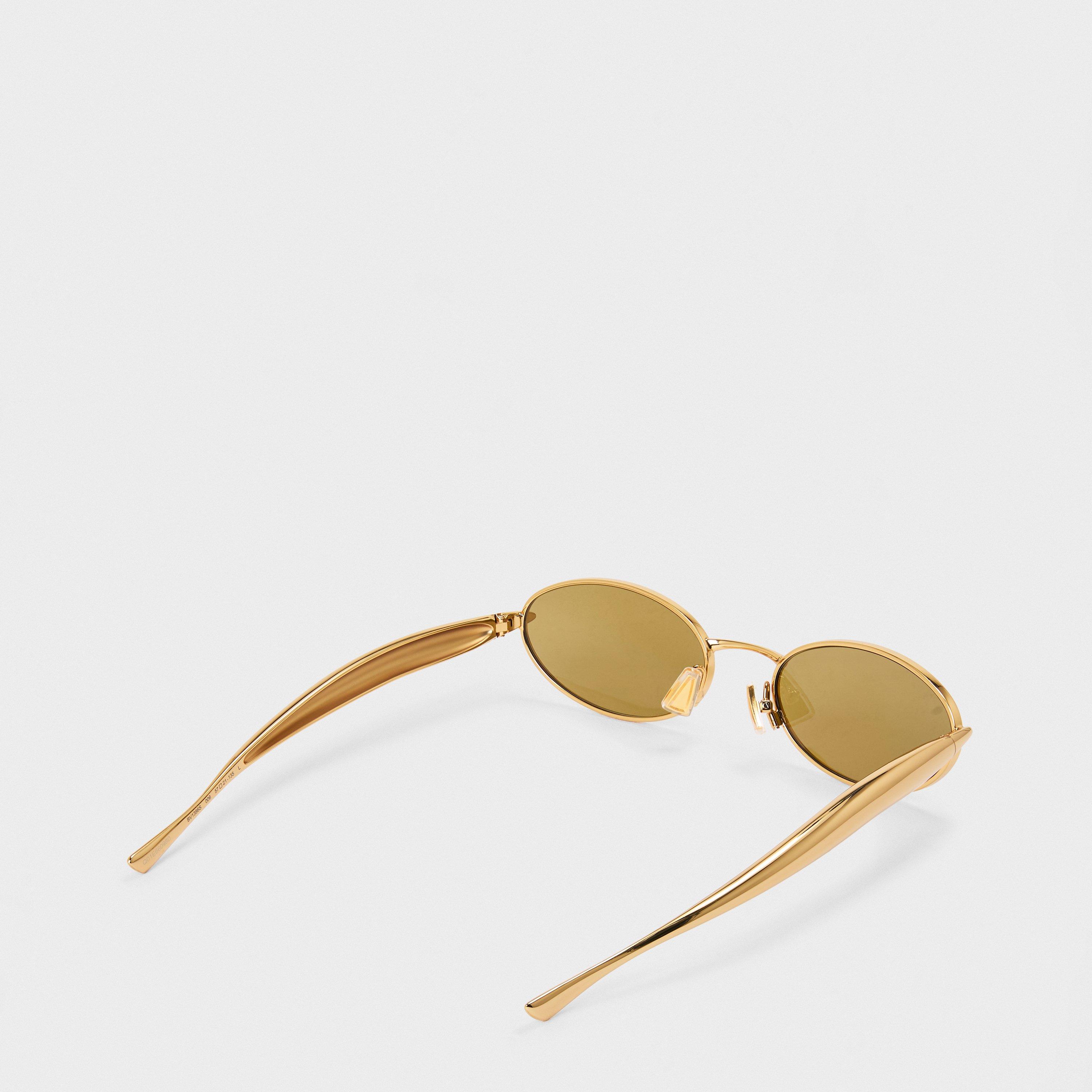 Gold/Green - Bottega Veneta - Women's Oval Sunglasses - 2
