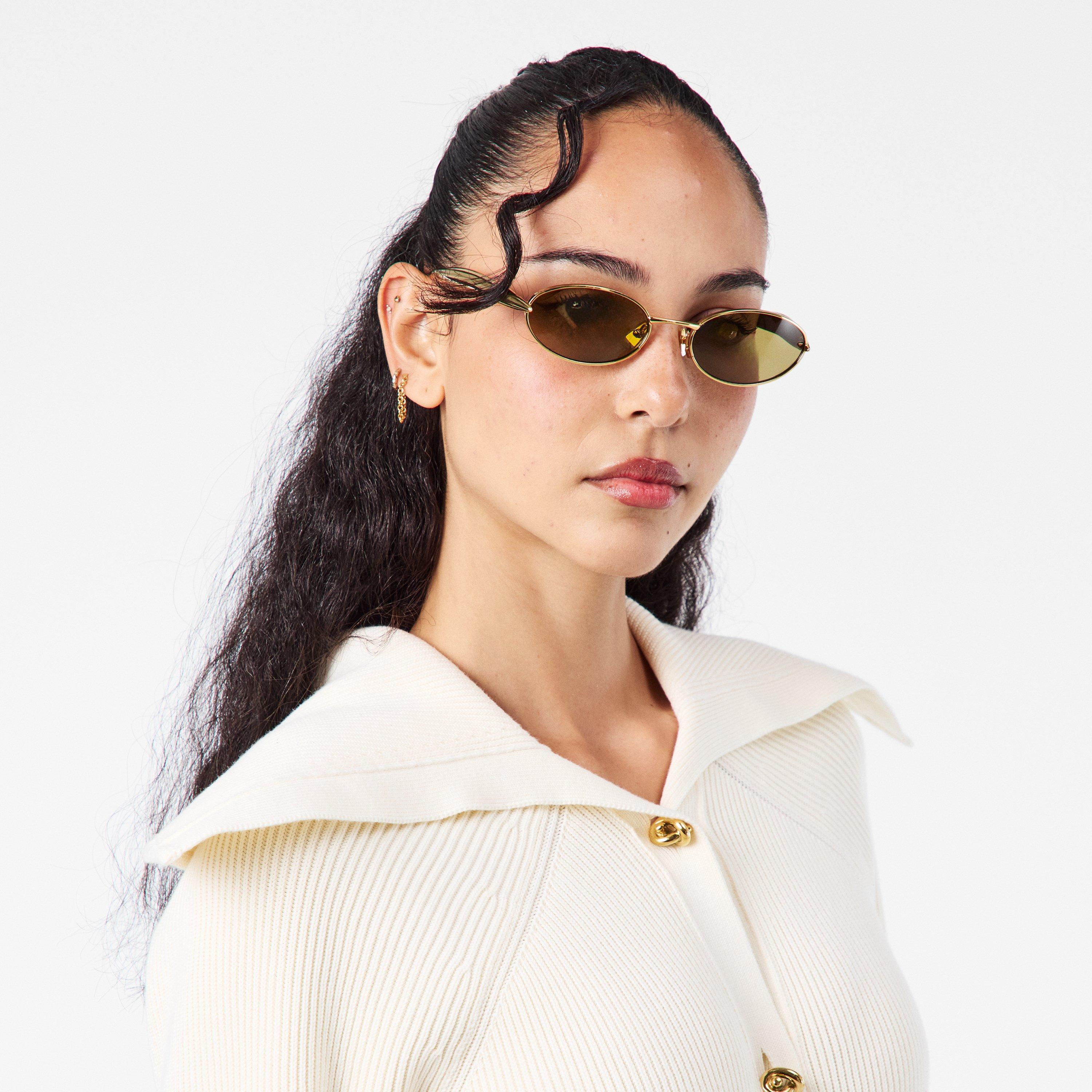 Gold/Green - Bottega Veneta - Women's Oval Sunglasses - 3