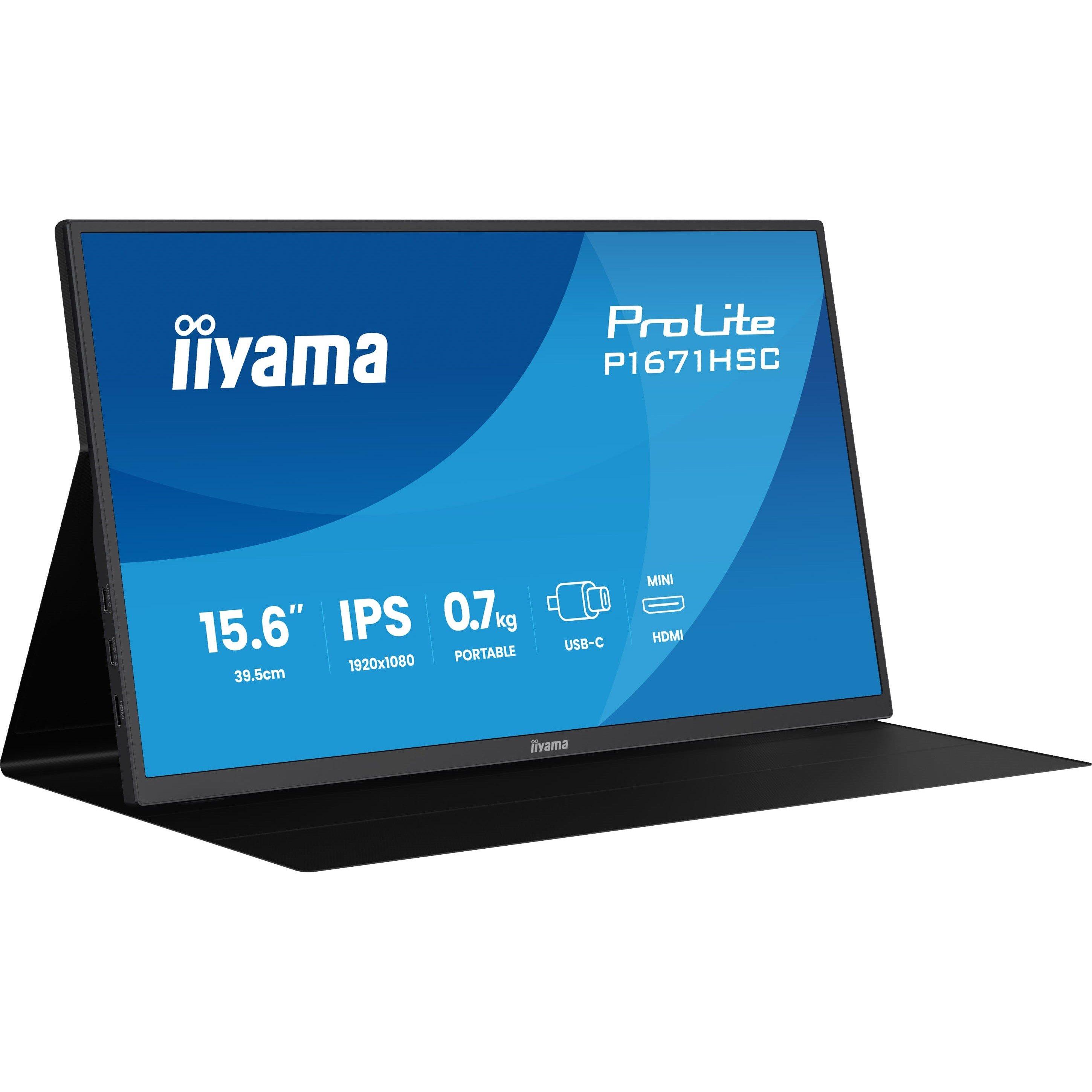 Zwart - iiyama - PROLITE P1671HSC-B1 15.6 Inch Portable Full HD IPS Monitor - 2