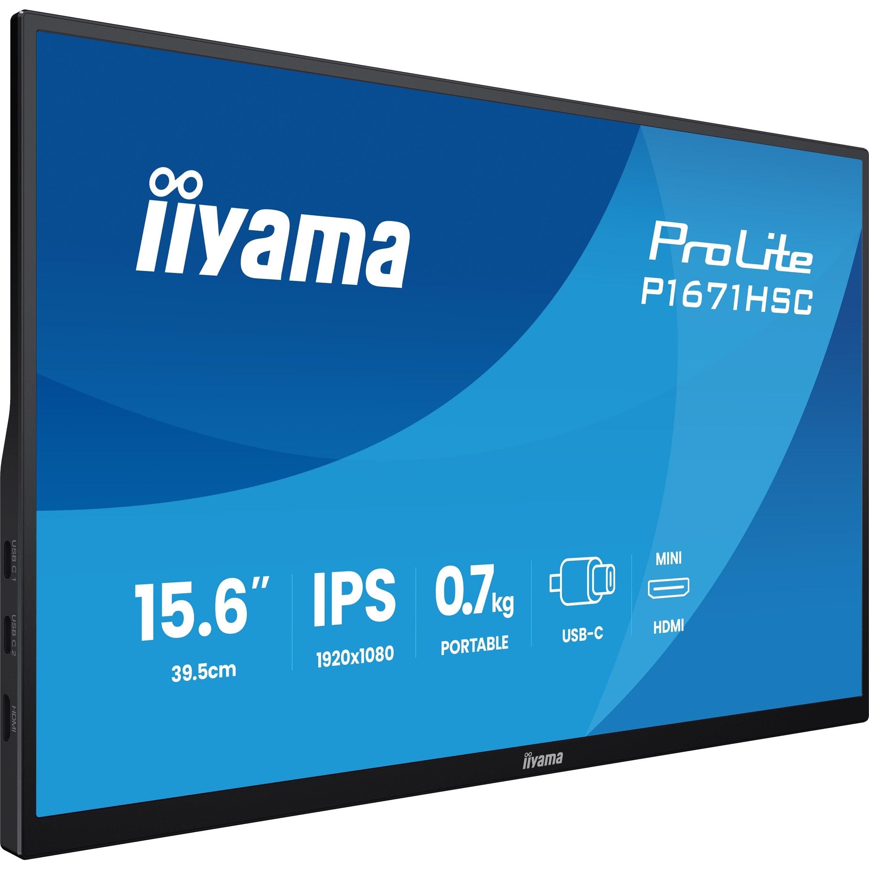 Zwart - iiyama - PROLITE P1671HSC-B1 15.6 Inch Portable Full HD IPS Monitor - 3
