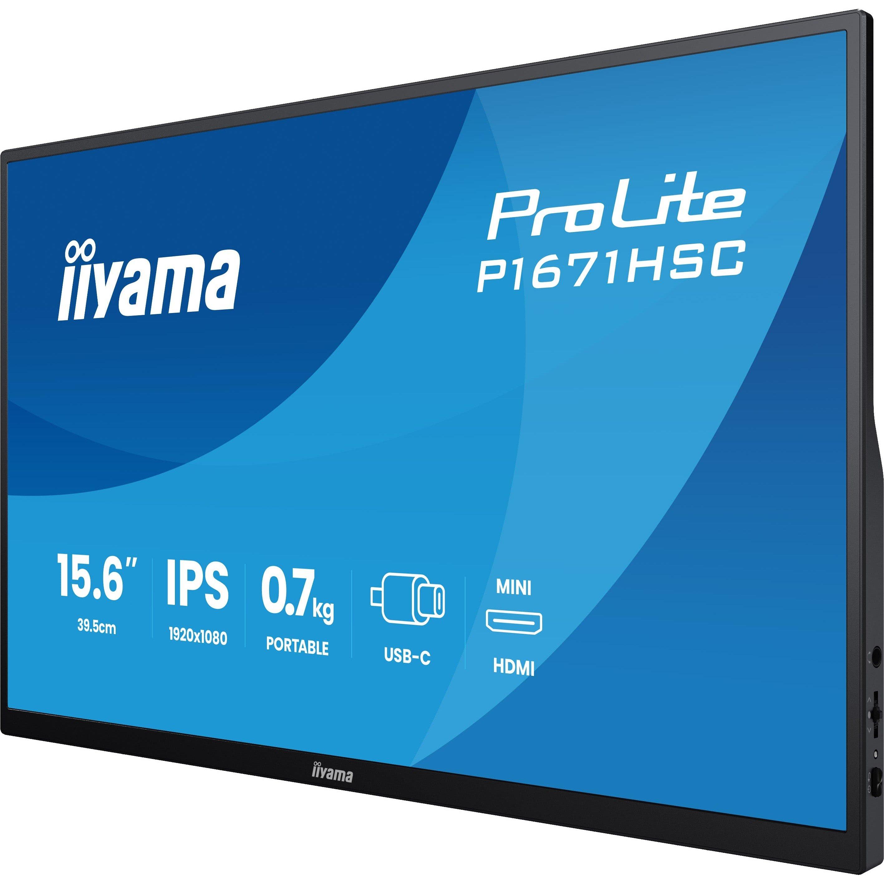 Zwart - iiyama - PROLITE P1671HSC-B1 15.6 Inch Portable Full HD IPS Monitor - 4